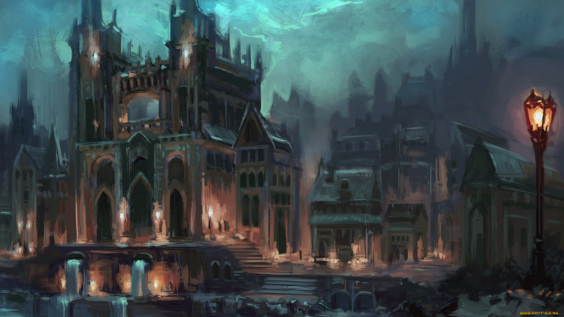 фэнтези, замки, фантастика, арт, город