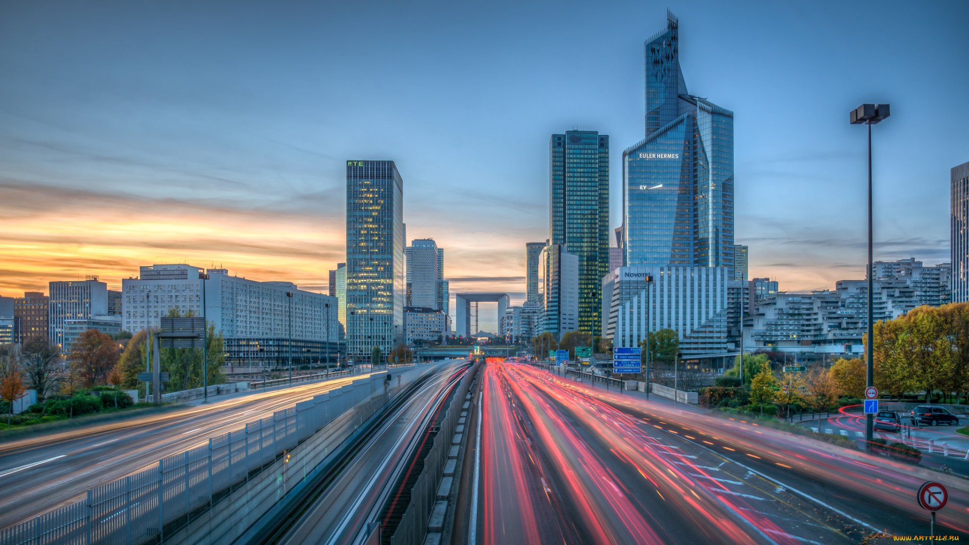 la, d&, 233, fense, rush, hour, , paris, города, париж, , франция, небоскребы, трасса