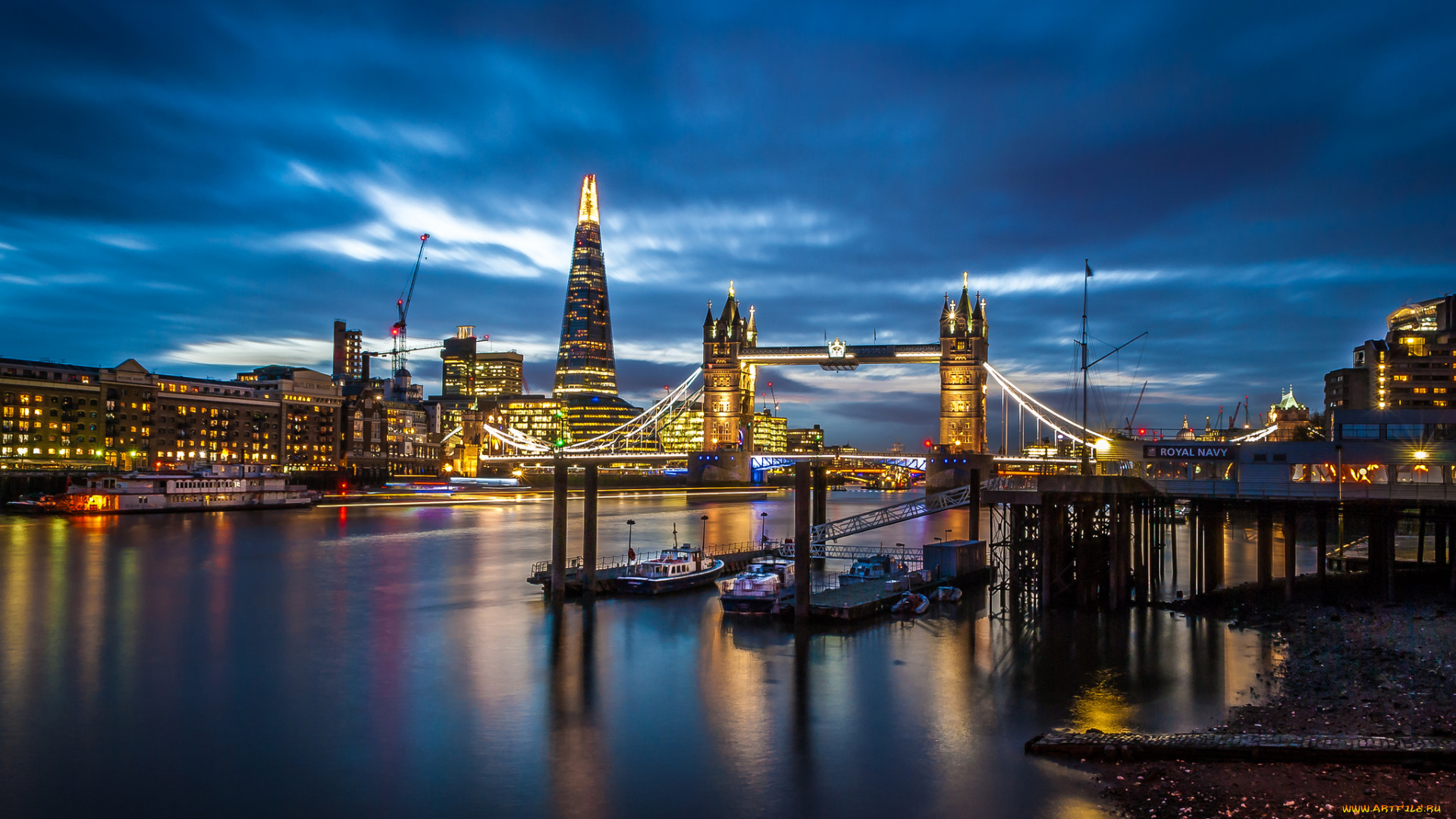 london, tower, bridge, &, the, shard, , england, города, лондон, , великобритания, огни, мост, река, ночь