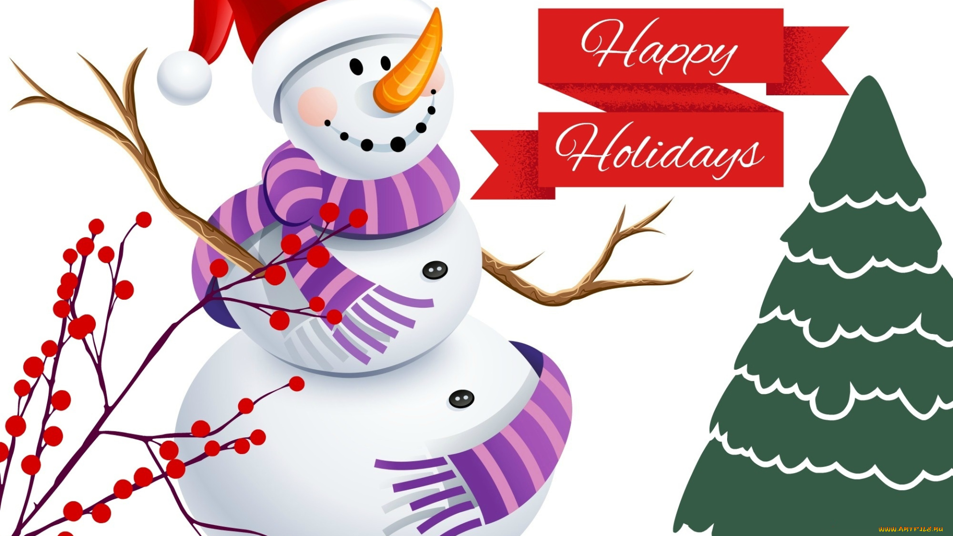 праздничные, векторная, графика, , новый, год, елка, снеговик, ветка, ягоды