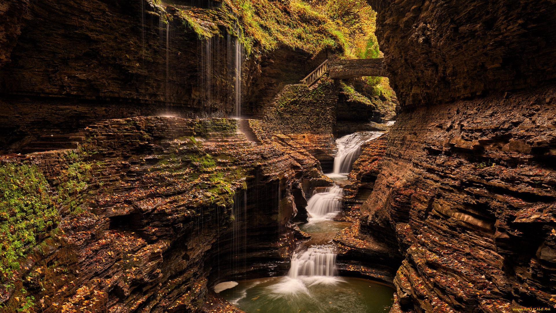природа, водопады, лес, река, водопад