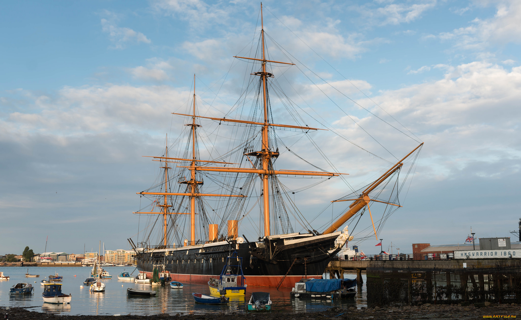 корабли, парусники, причал, мачты