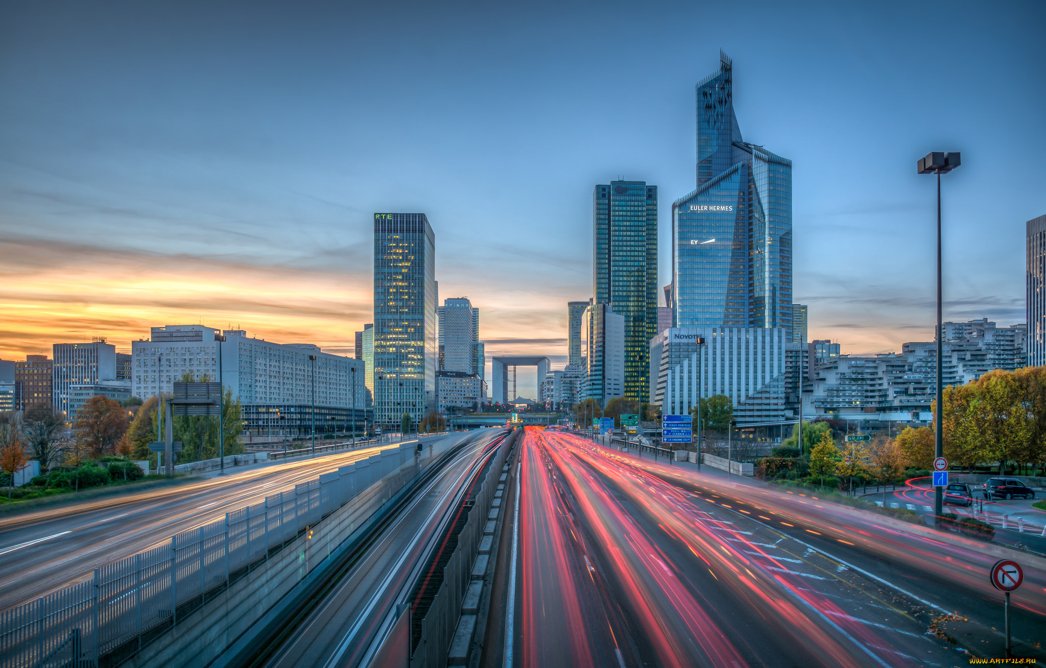 la, d&, 233, fense, rush, hour, , paris, города, париж, , франция, небоскребы, трасса