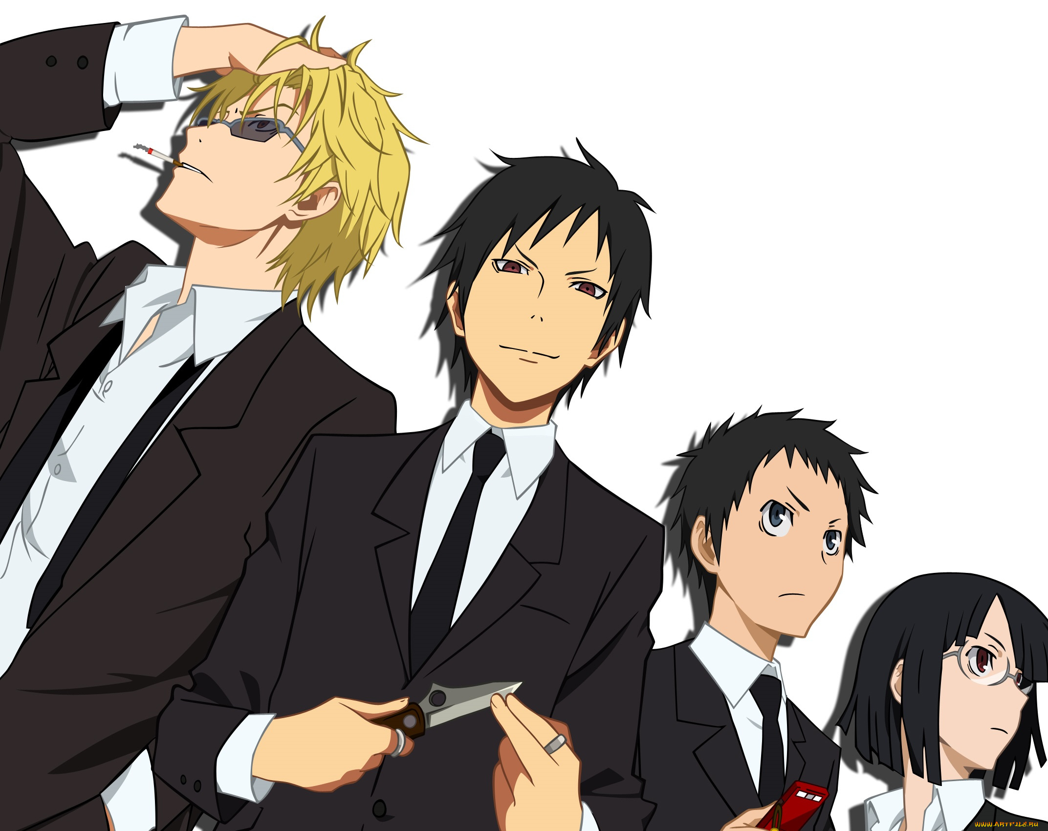 аниме, durarara, изая, шизуо, персонажи, девушка, парни, фон, дюрарара