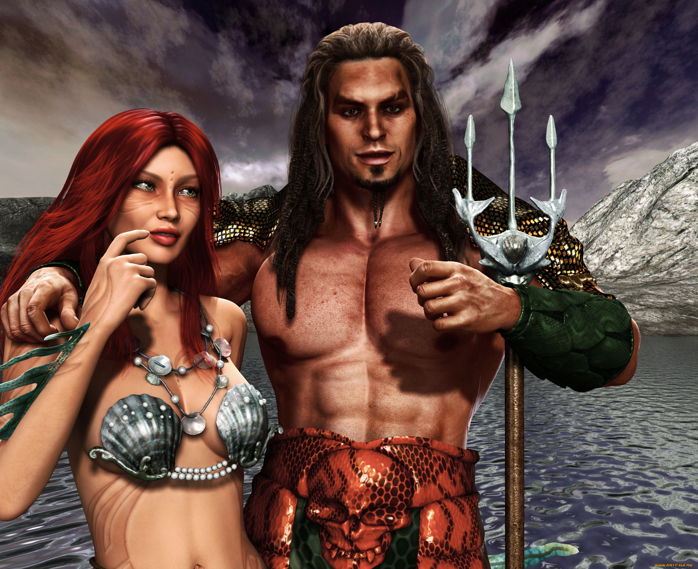 3д, графика, фантазия, , fantasy, мужчина, фон, взгляд, девушка