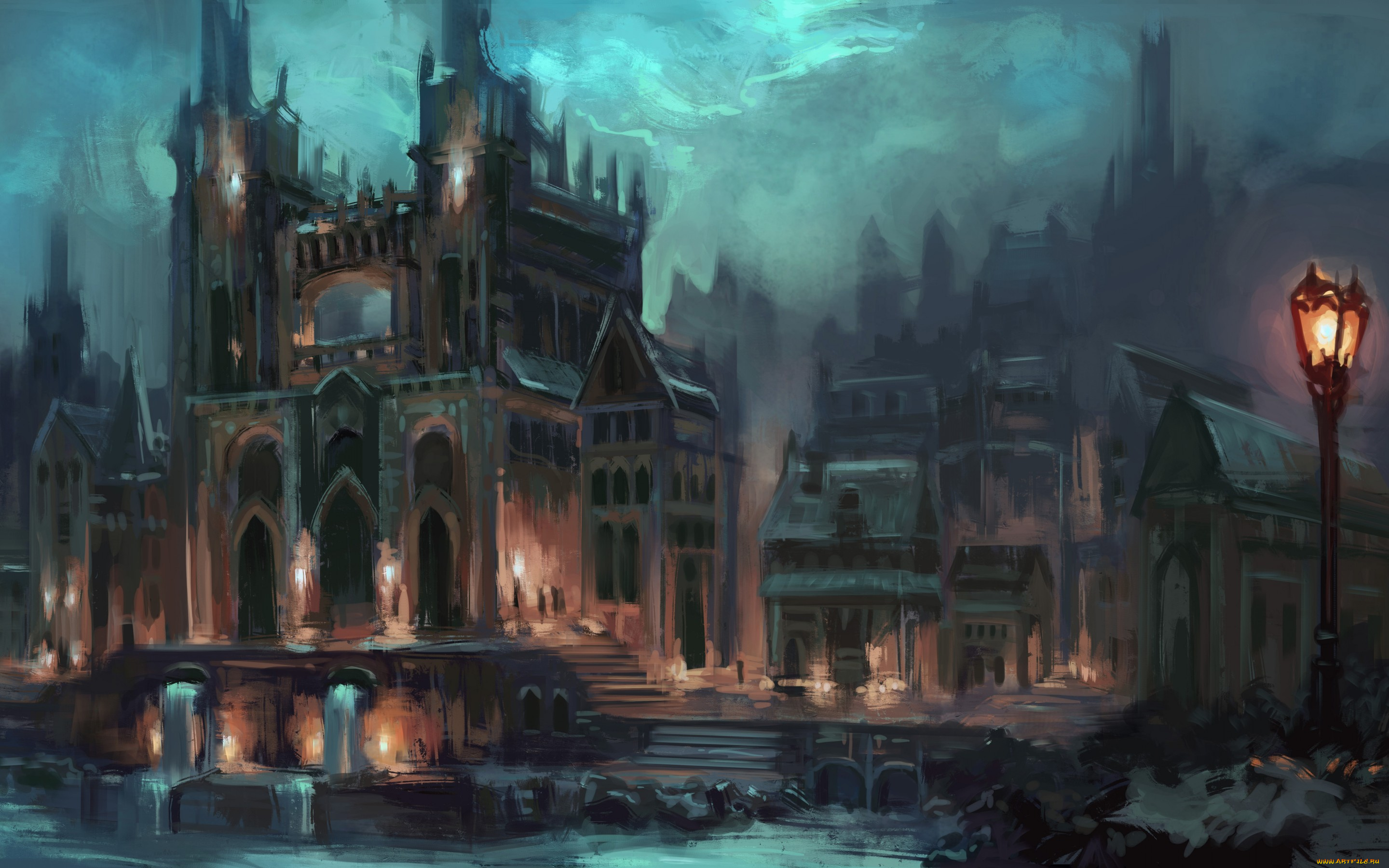 фэнтези, замки, фантастика, арт, город