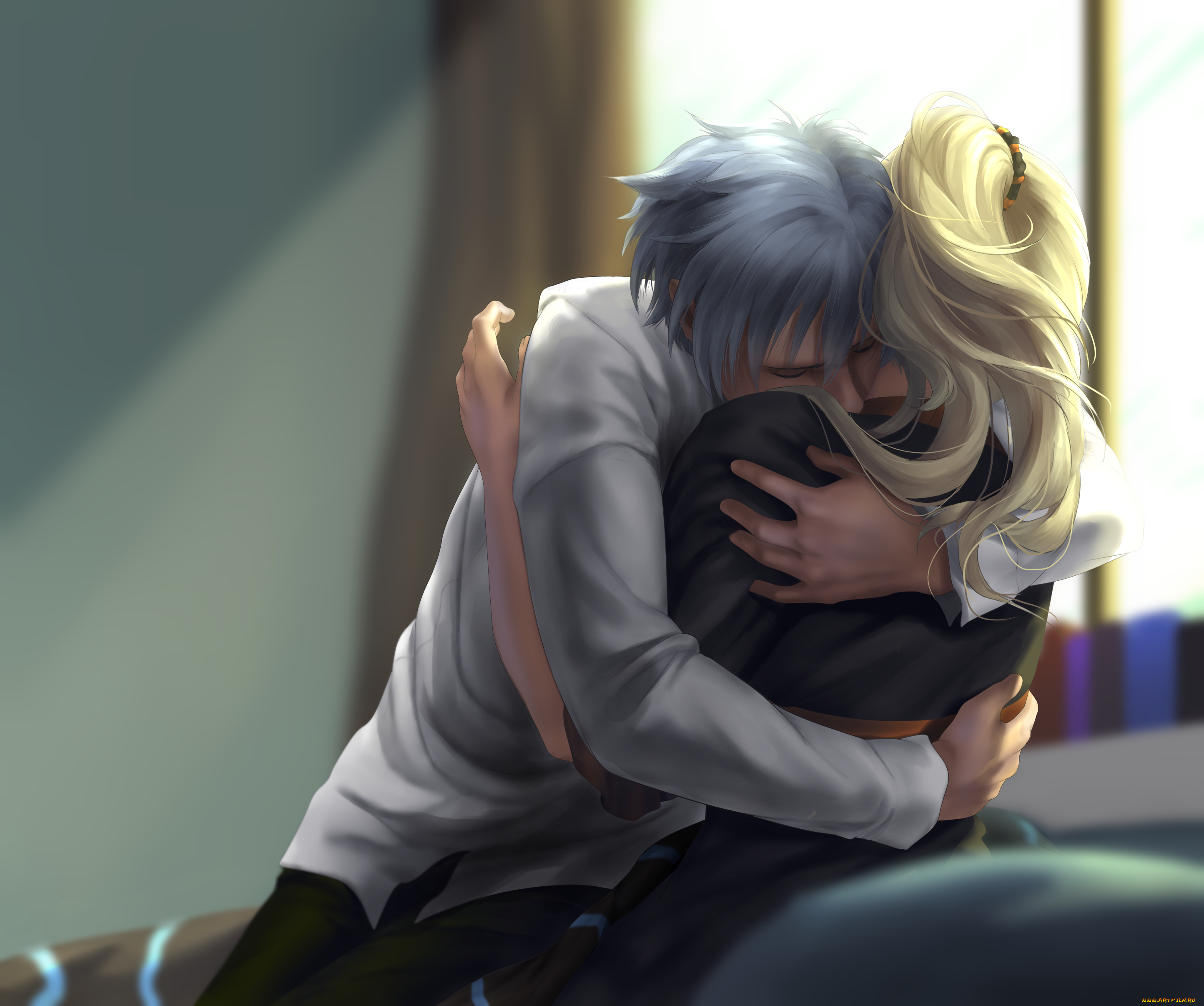 аниме, unknown, , другое, объятия, пара, арт, романтика