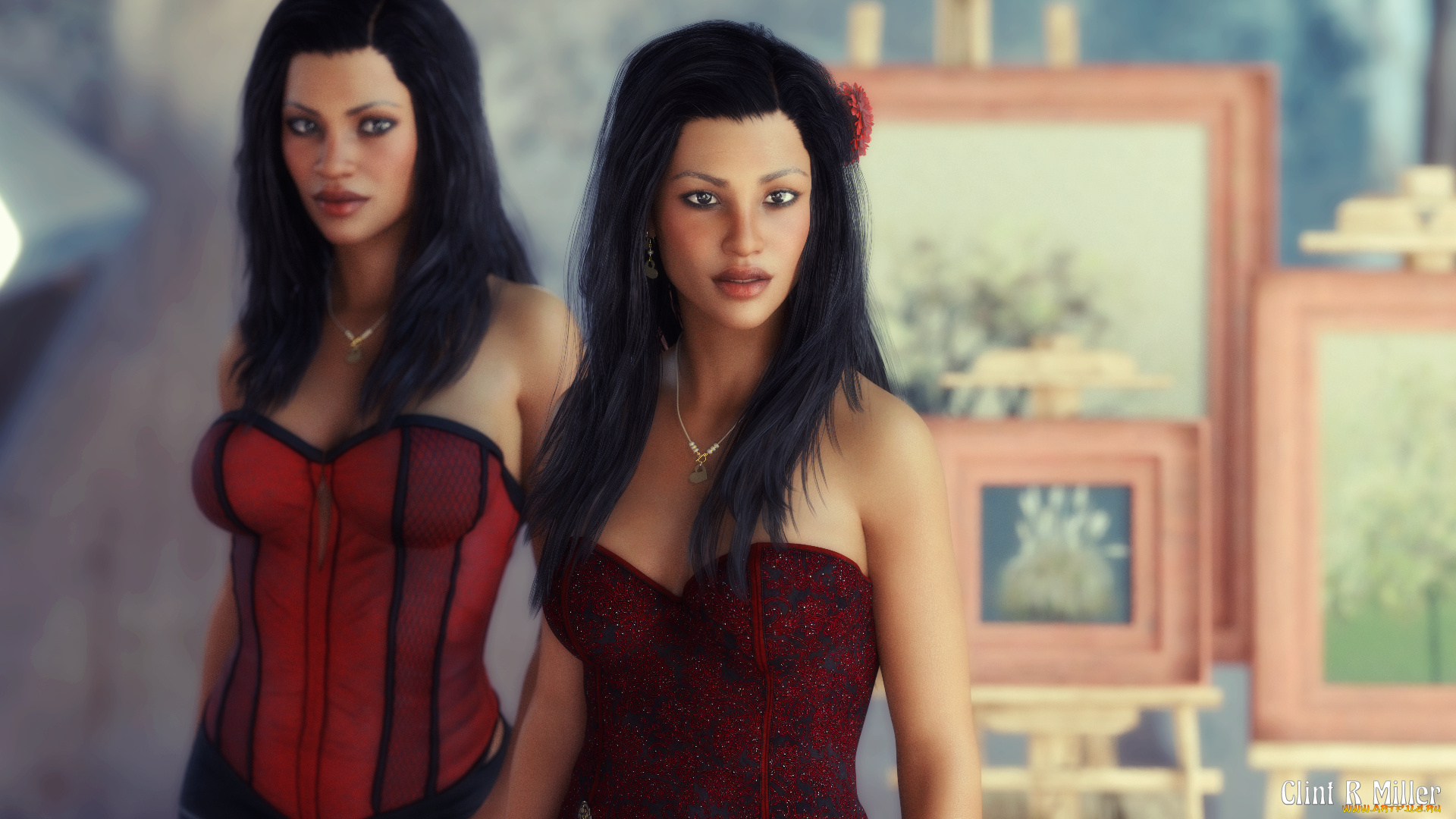 3д, графика, абстракция, , abstract, фон, взгляд, девушка