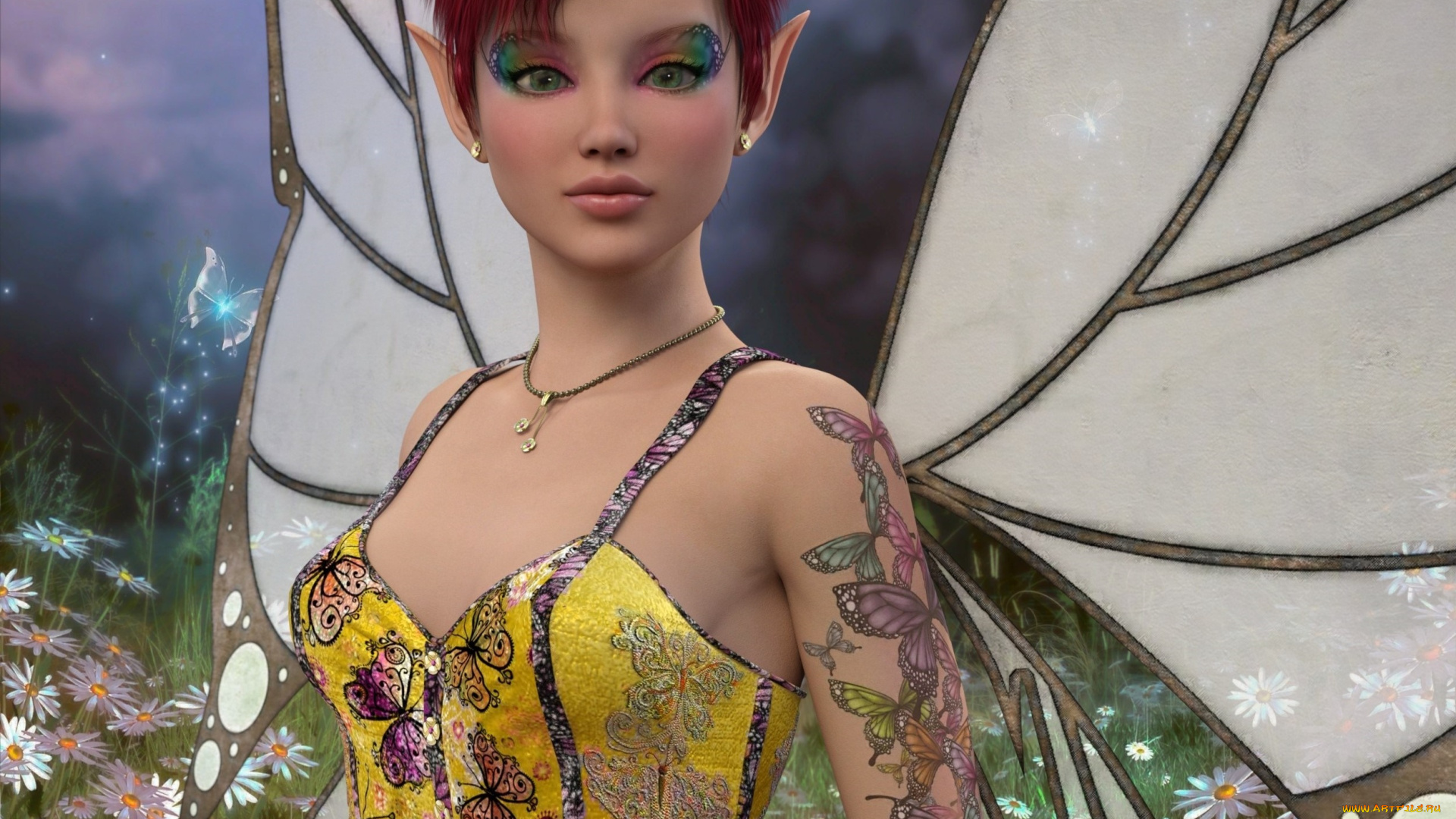 3д, графика, эльфы, , elves, эльфийка, взгляд, фон