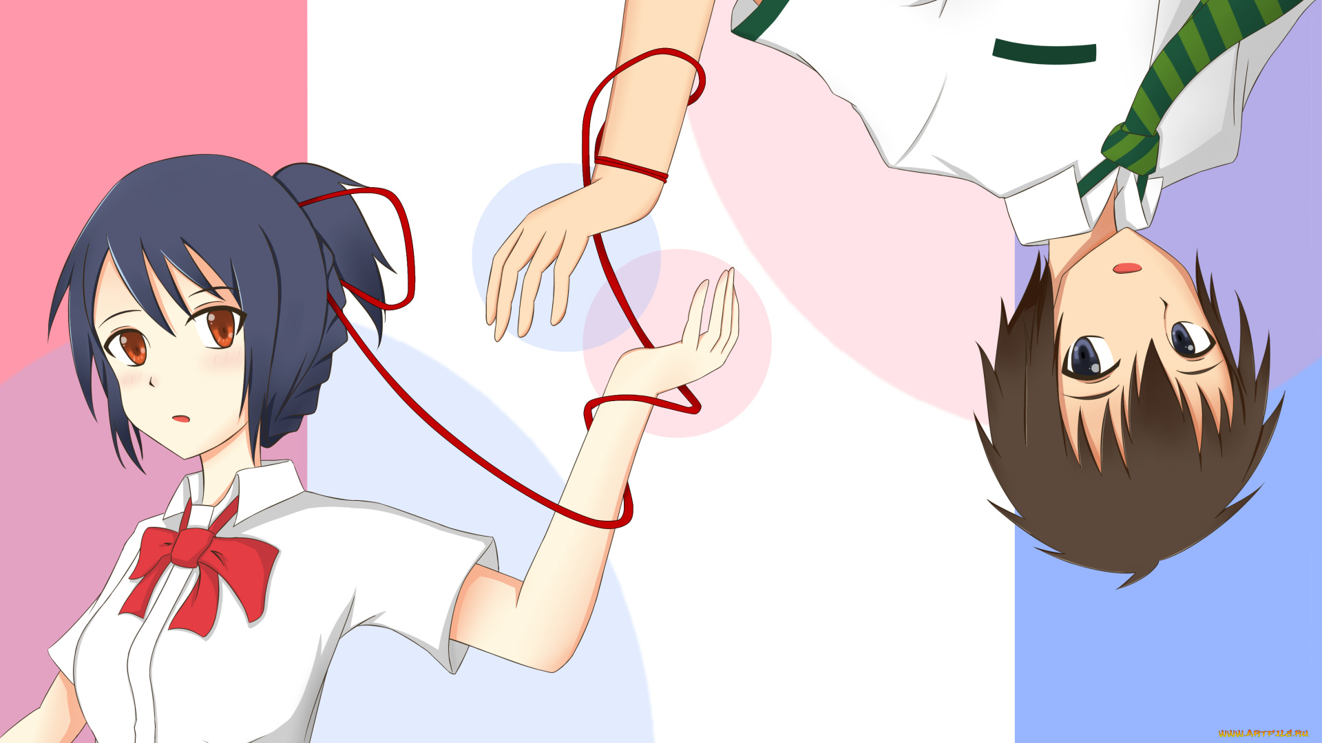 аниме, kimi, no, na, wa, девушка, парень, фон, взгляд