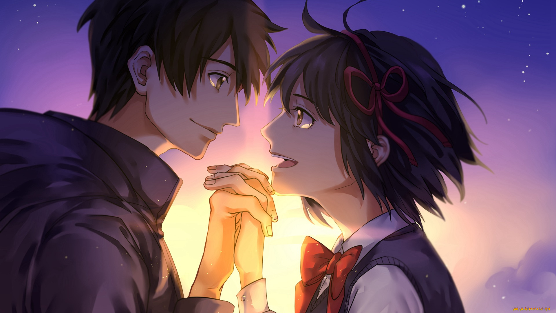 аниме, kimi, no, na, wa, фон, парень, взгляд, девушка