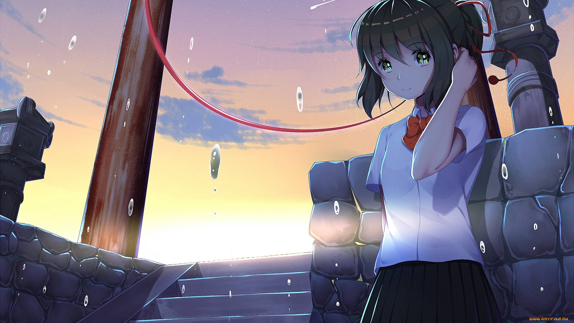 аниме, kimi, no, na, wa, фон, взгляд, девушка