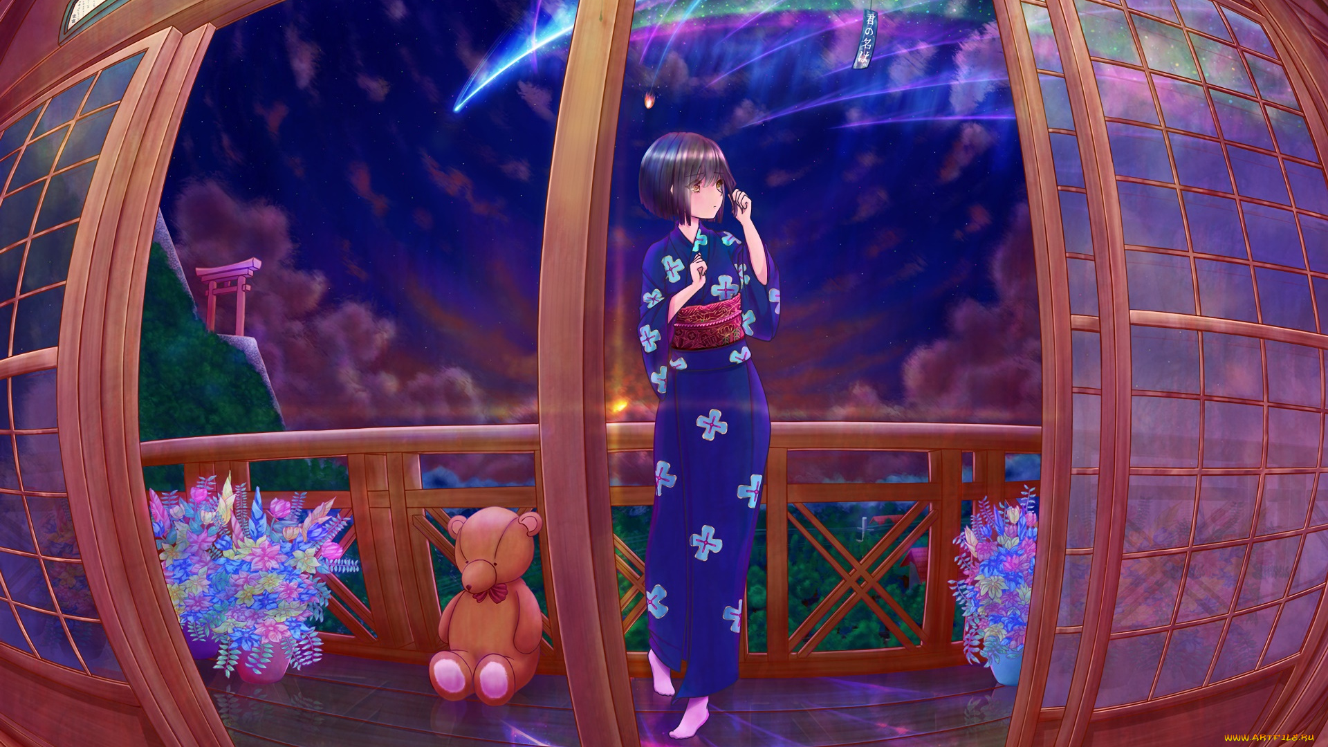 аниме, kimi, no, na, wa, фон, взгляд, девушка