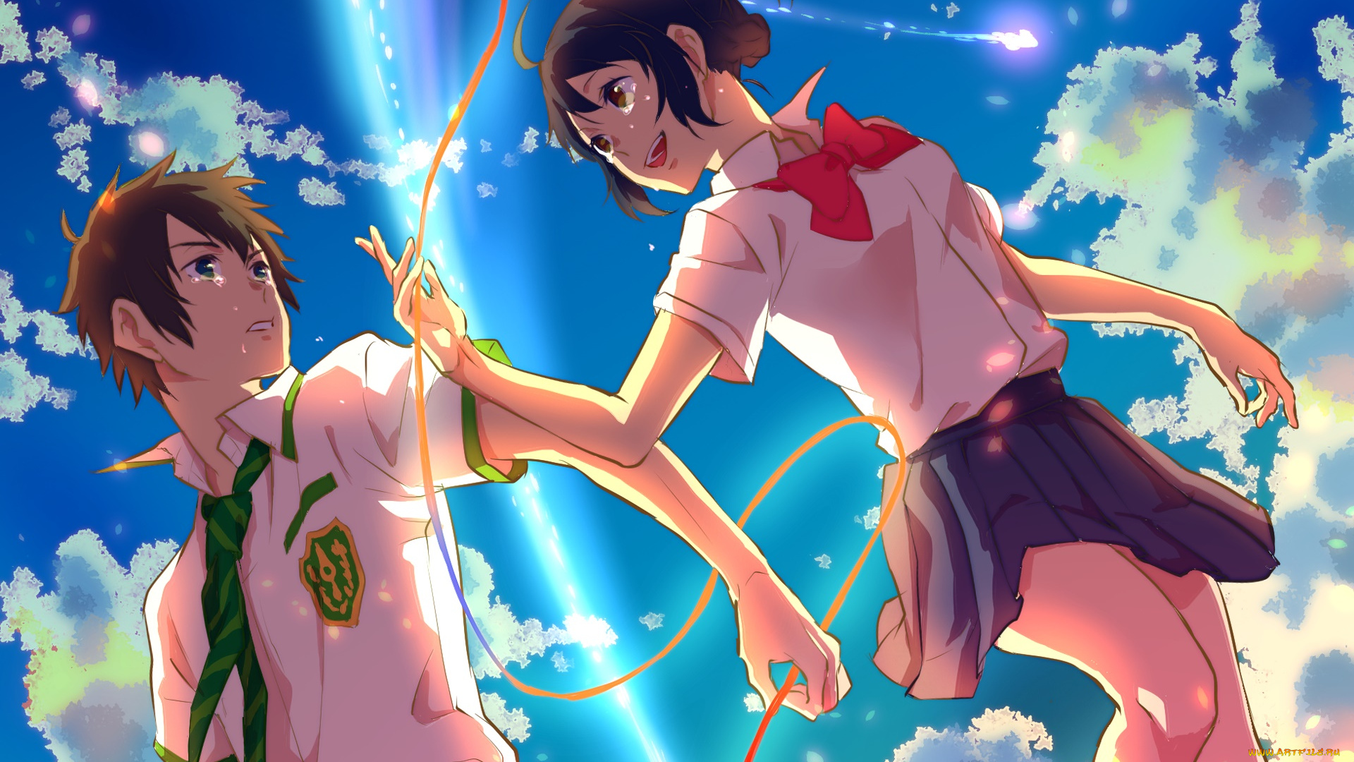 аниме, kimi, no, na, wa, фон, взгляд, девушка, парень