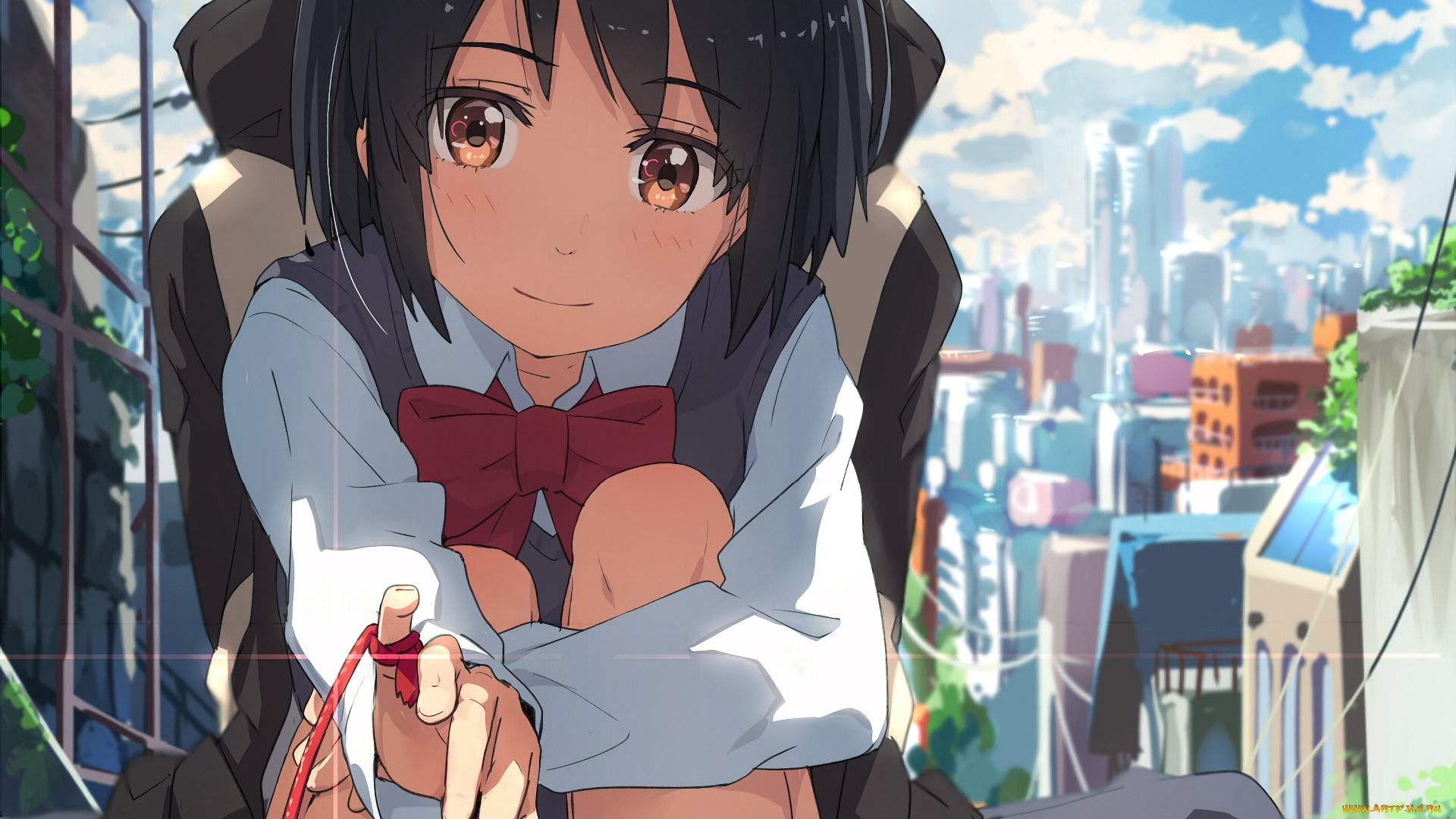 аниме, kimi, no, na, wa, фон, взгляд, девушка