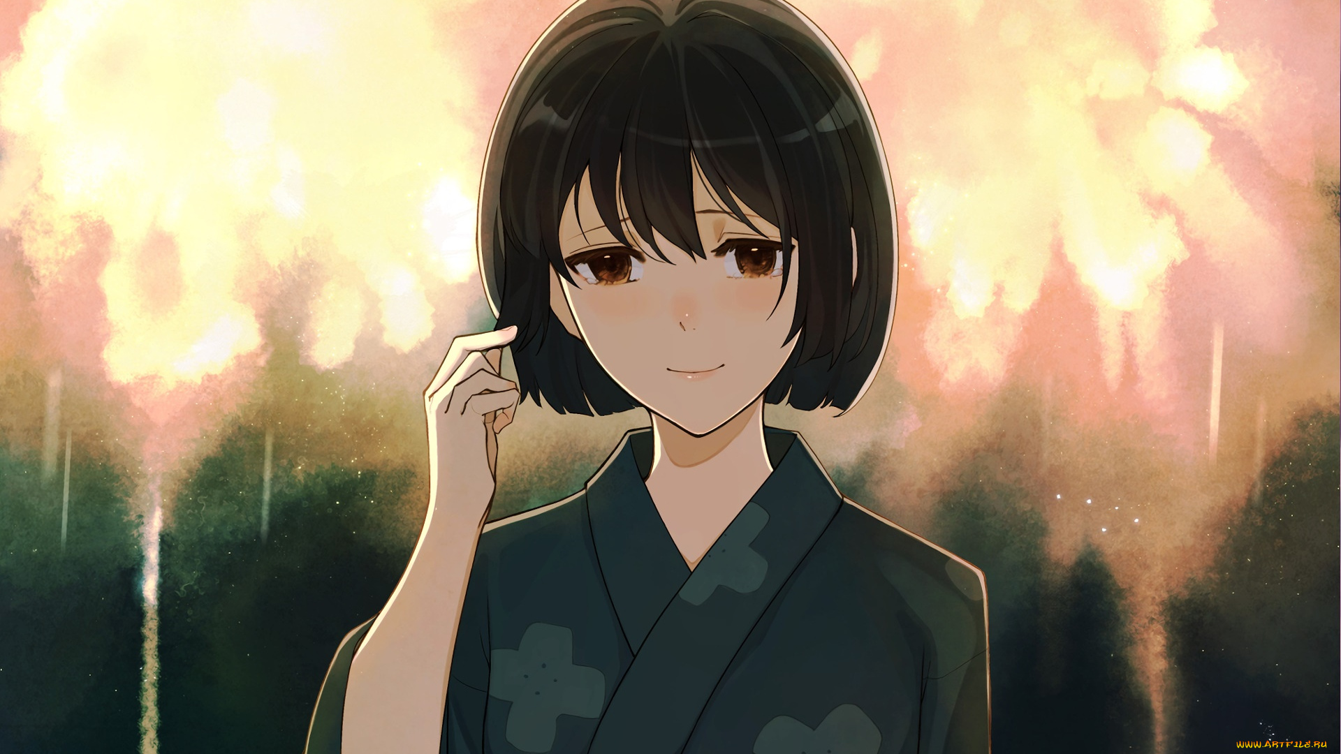 аниме, kimi, no, na, wa, взгляд, девушка, фон