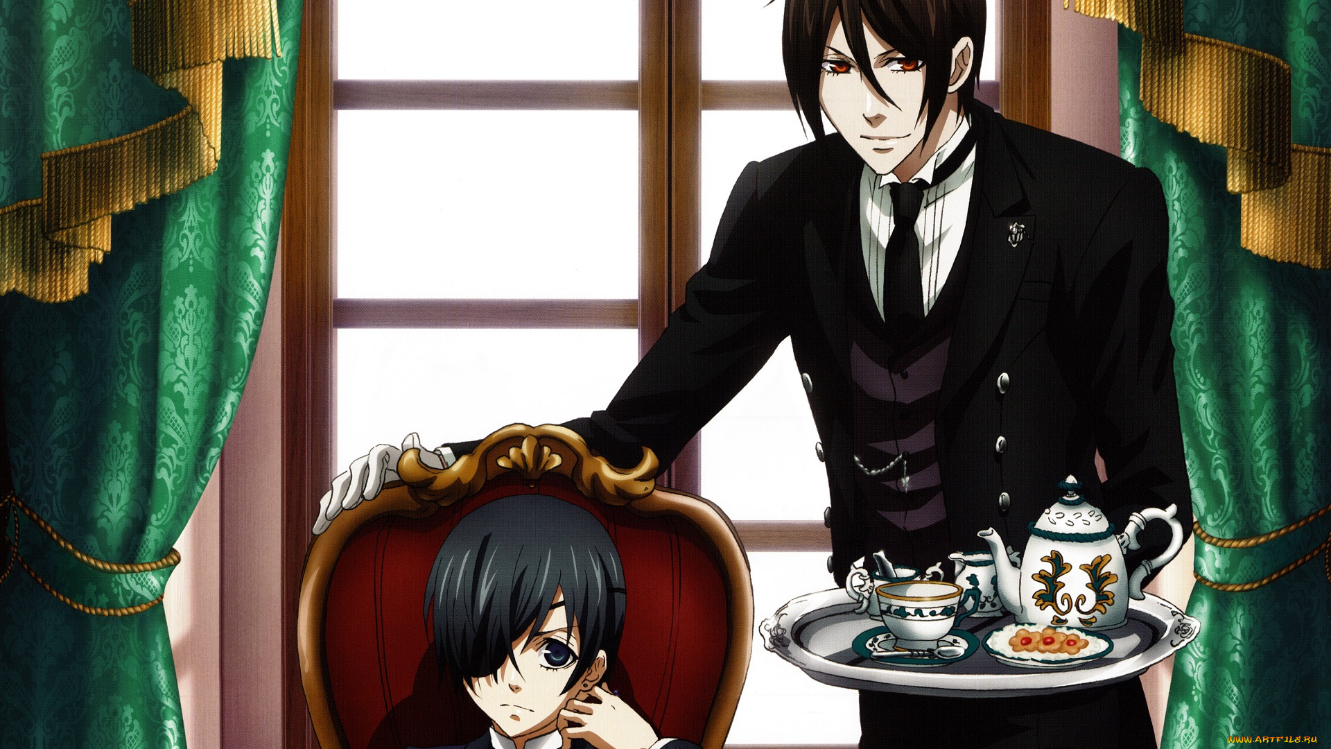 аниме, kuroshitsuji, себастьян, сиэль