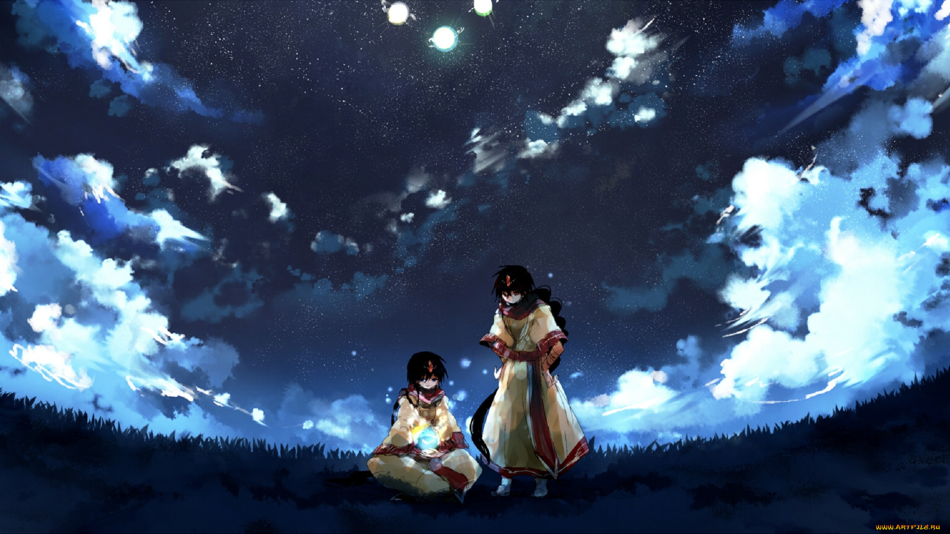 аниме, magi, the, labyrinth, of, magic, небо, двое