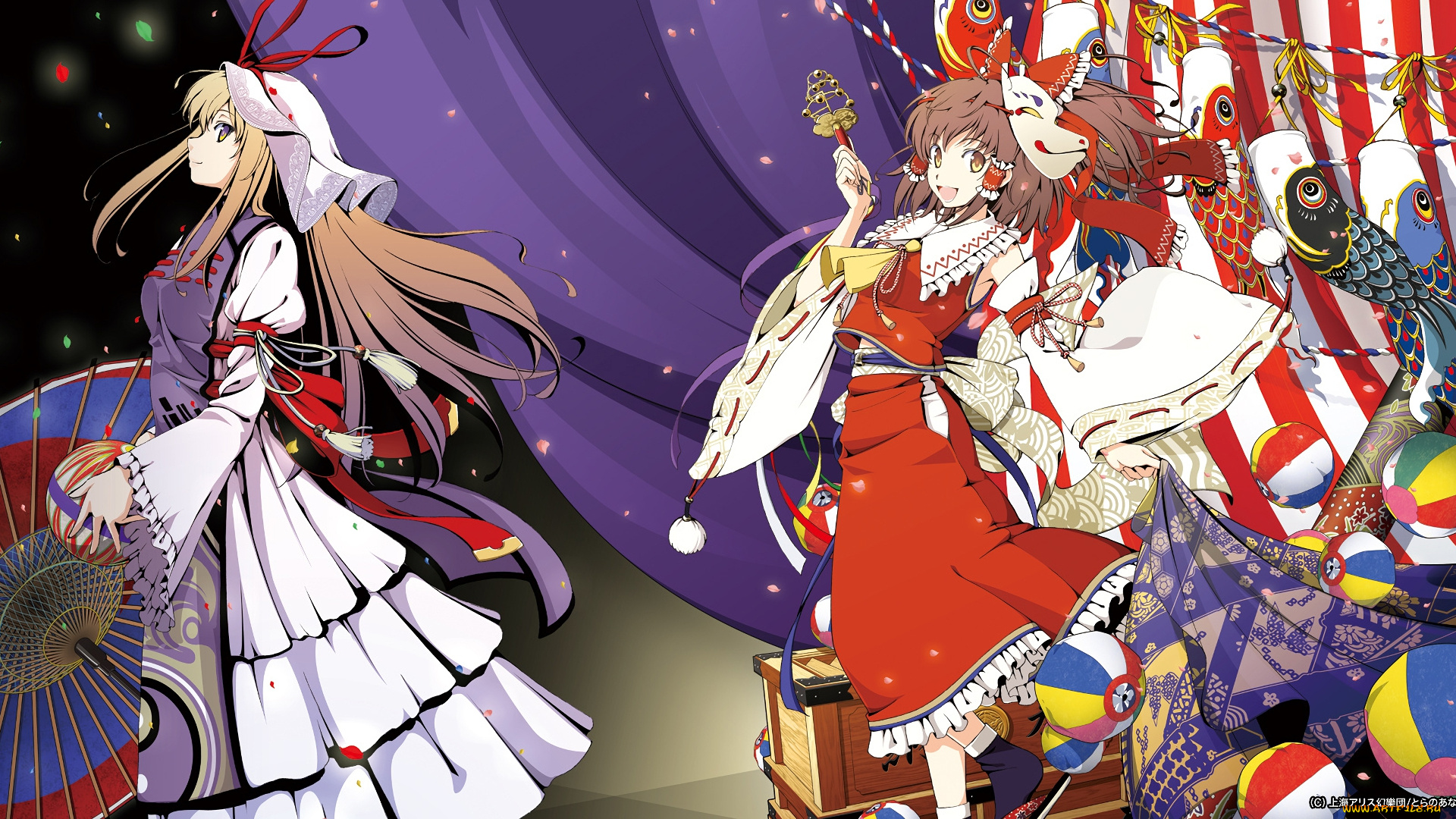 аниме, touhou, взгляд, девушки, фон