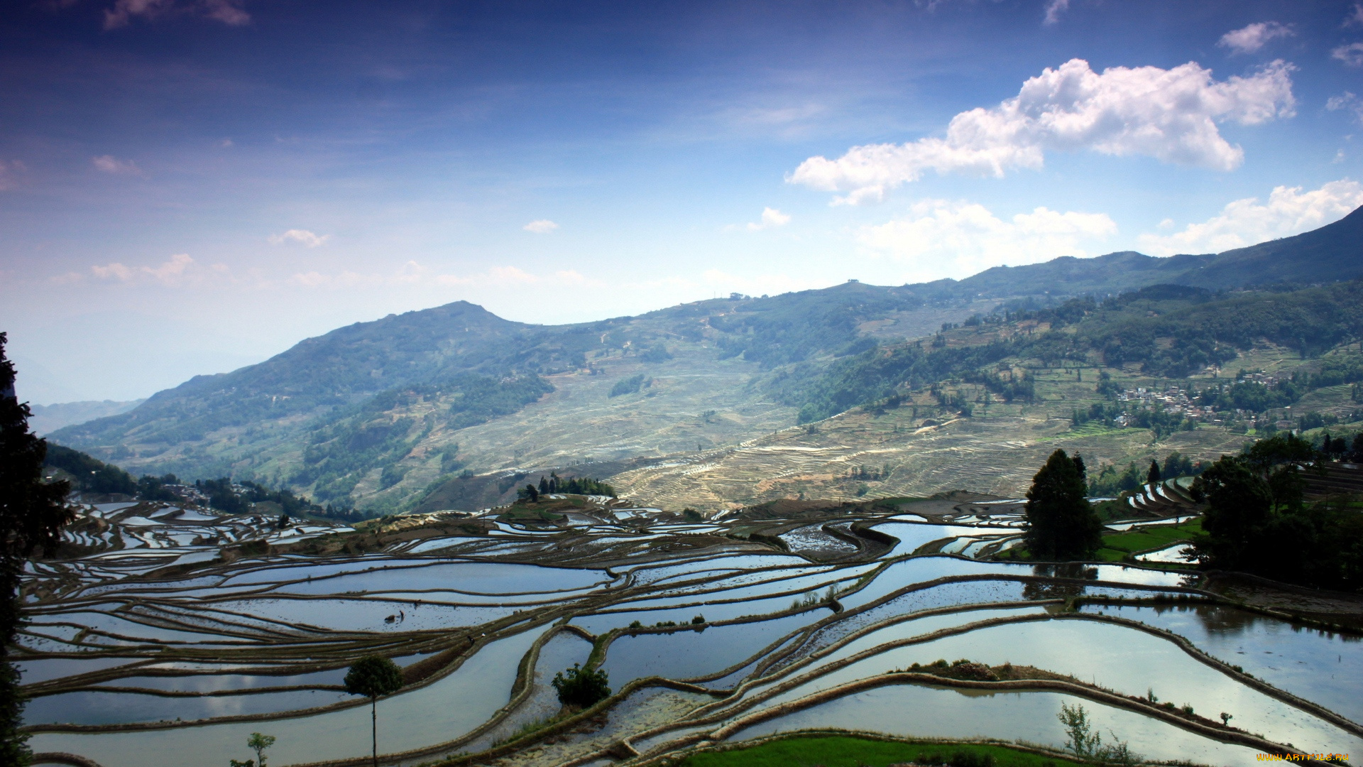 природа, пейзажи, терассы, поля, горы