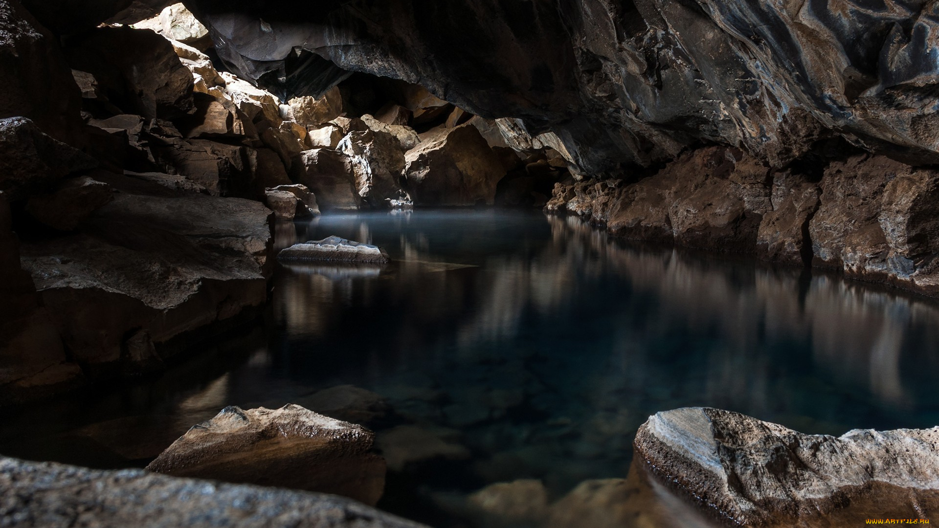 природа, реки, озера, камни, скалы, горы, пещера, озеро