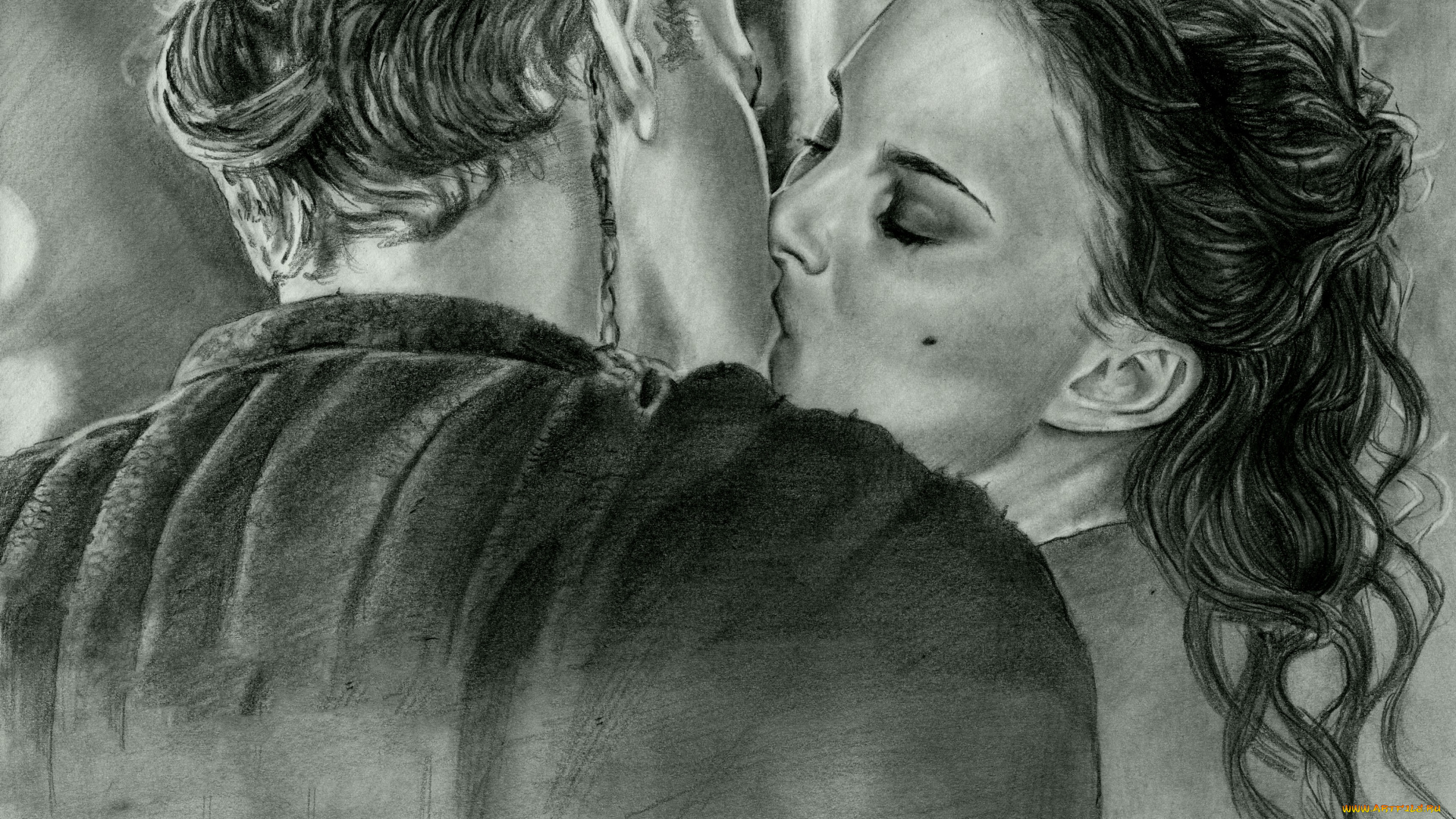 рисованное, кино, мужчина, поцелуй, девушка, фон