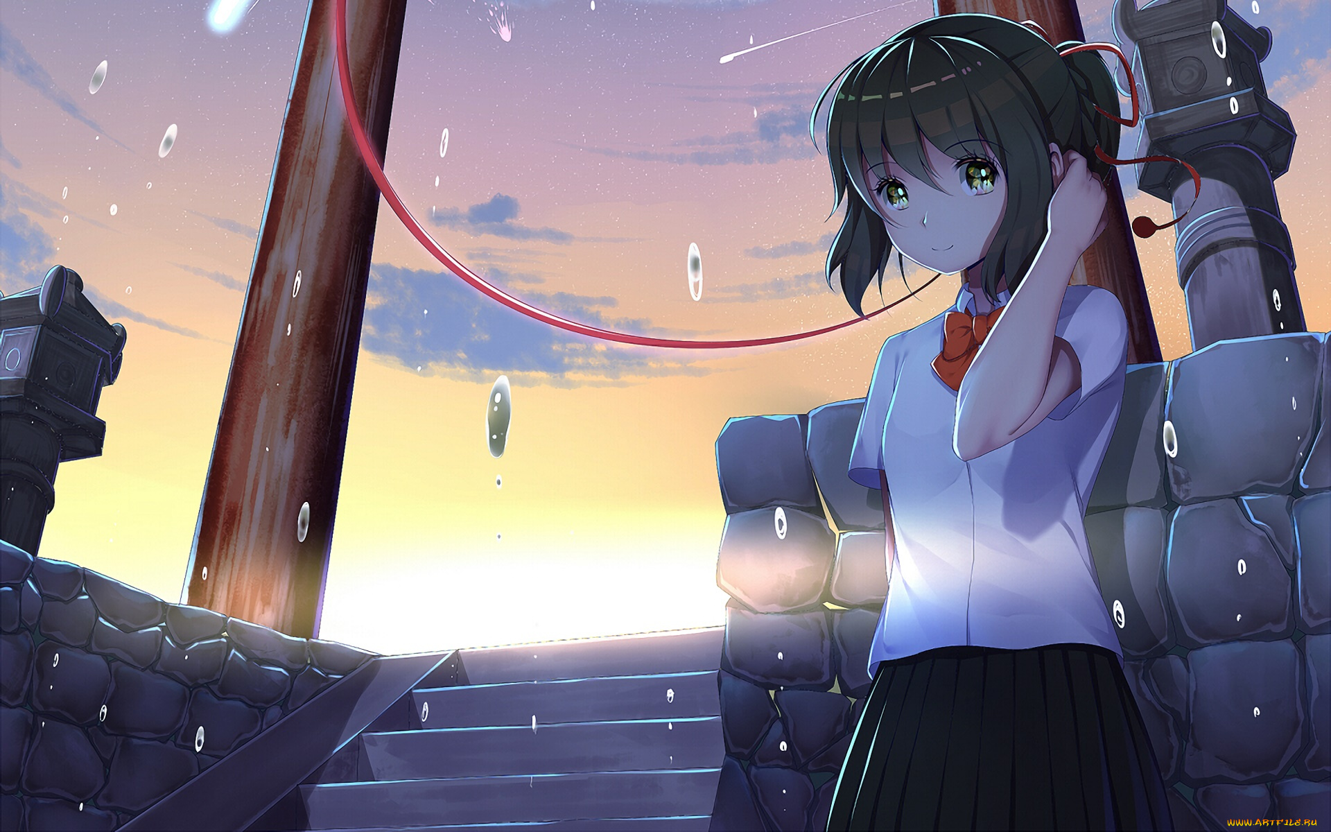 аниме, kimi, no, na, wa, фон, взгляд, девушка