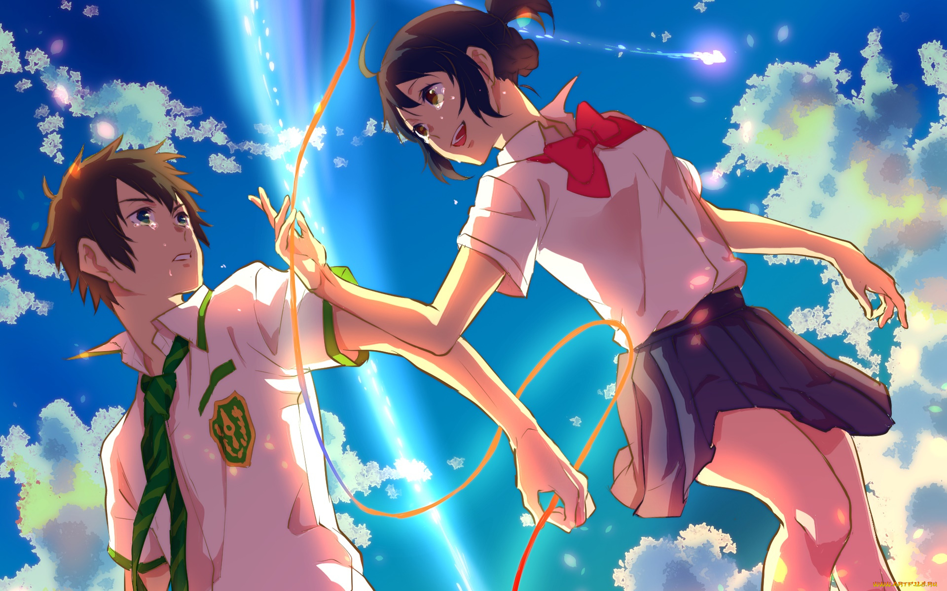 аниме, kimi, no, na, wa, фон, взгляд, девушка, парень