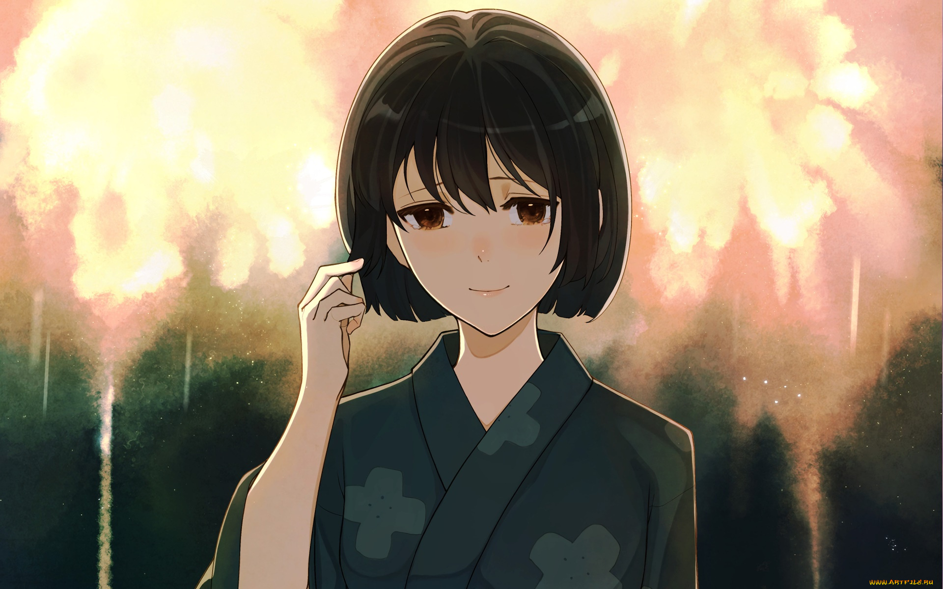 аниме, kimi, no, na, wa, взгляд, девушка, фон