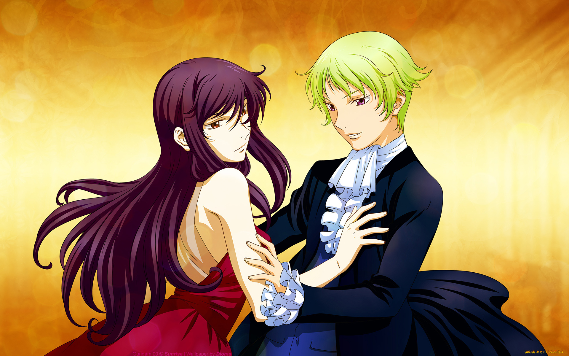 аниме, mobile, suit, gundam, девушка, взгляд, фон, парень