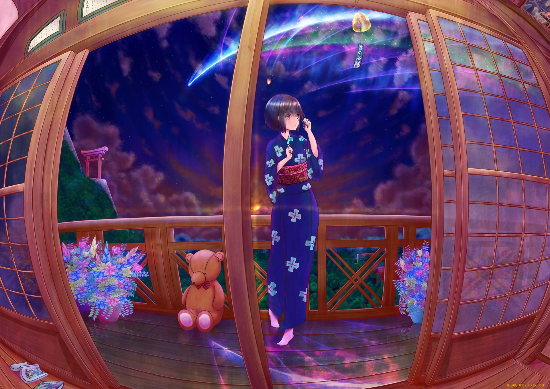 аниме, kimi, no, na, wa, фон, взгляд, девушка