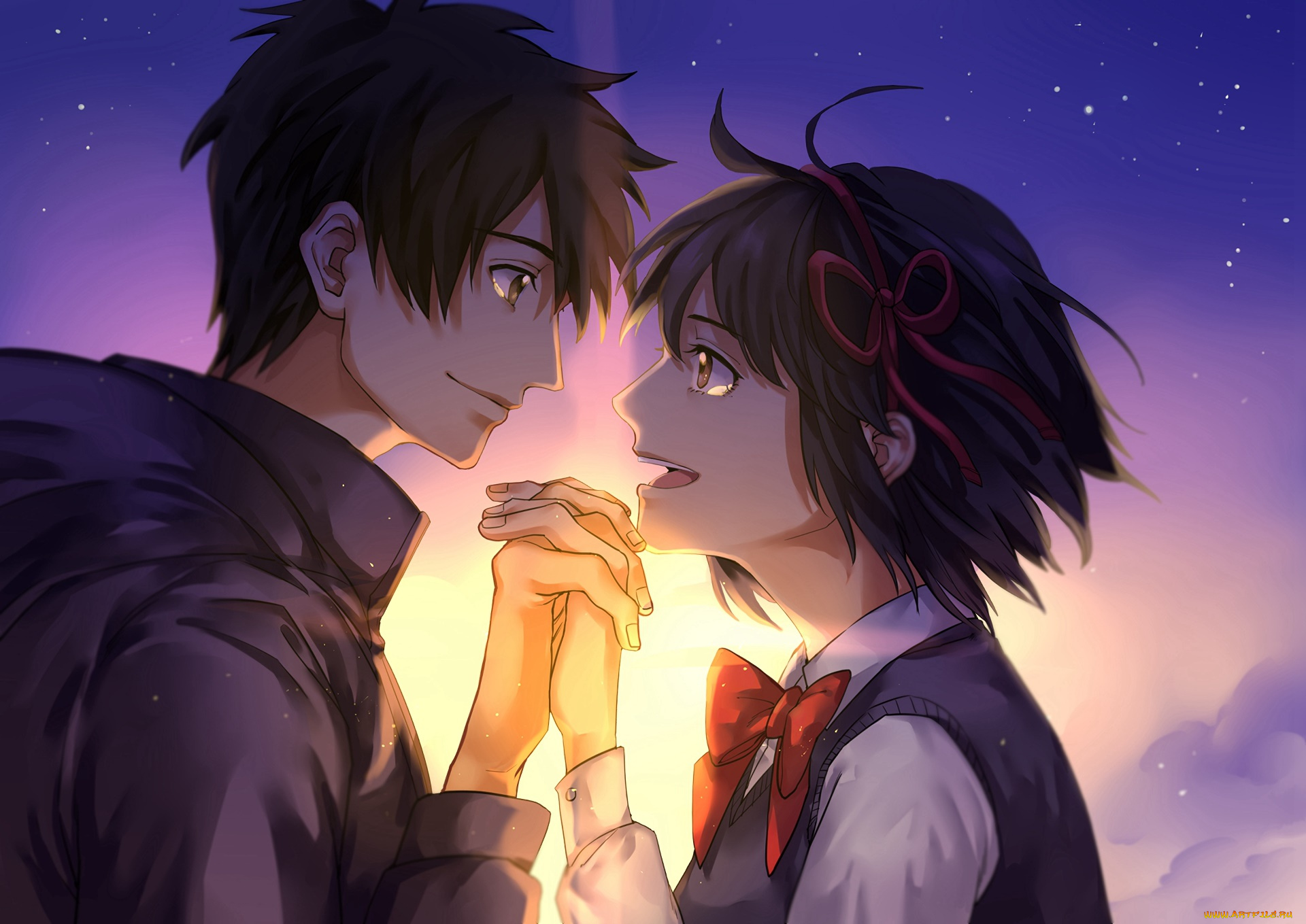 аниме, kimi, no, na, wa, фон, парень, взгляд, девушка