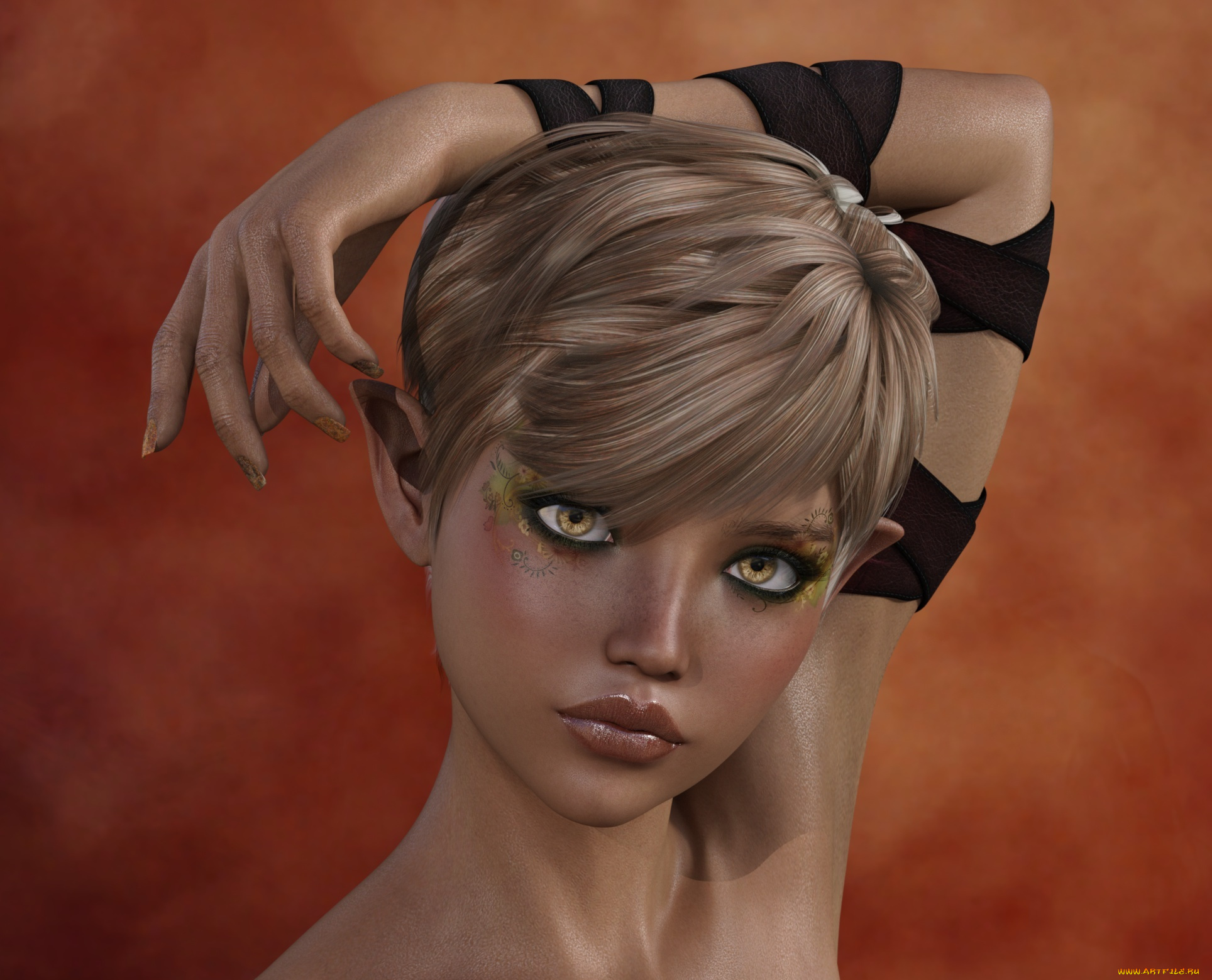 3д, графика, эльфы, , elves, девушка, взгляд, фон