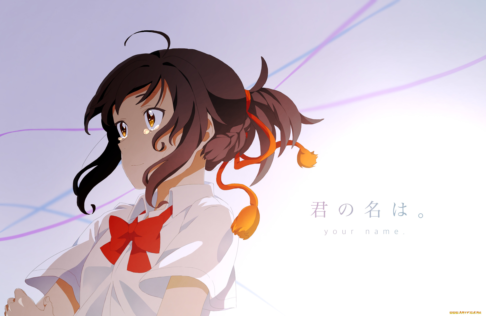 аниме, kimi, no, na, wa, фон, взгляд, девушка