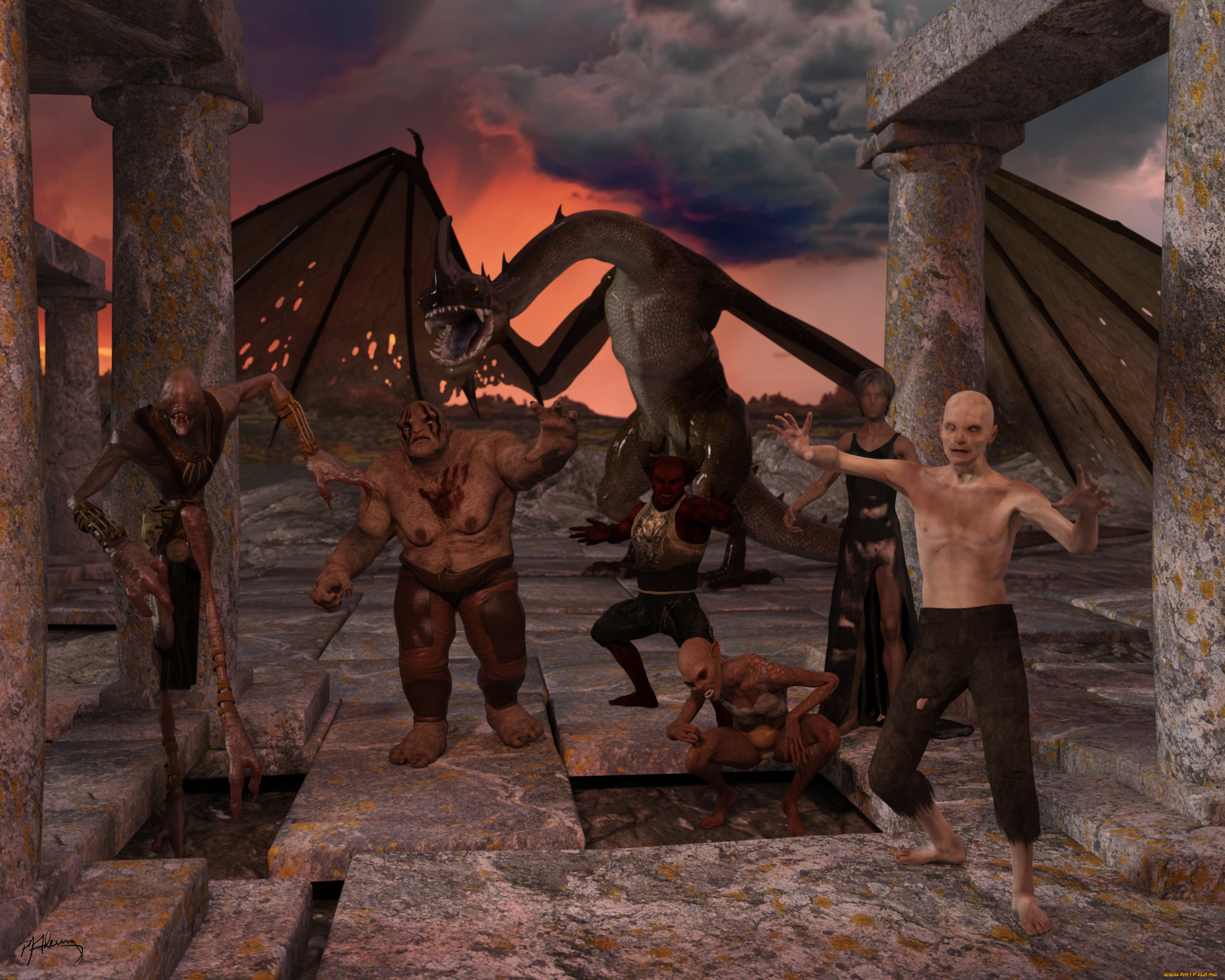 3д, графика, существа, , creatures, зомби, дракон