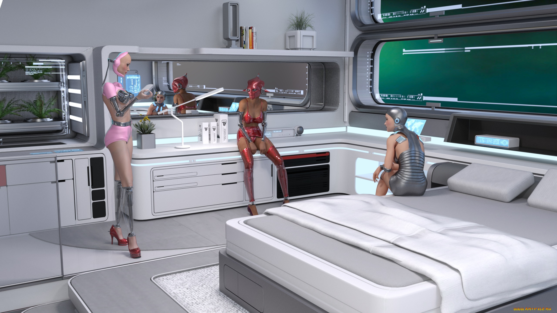 3д, графика, фантазия, , fantasy, девушки, взгляд, фон