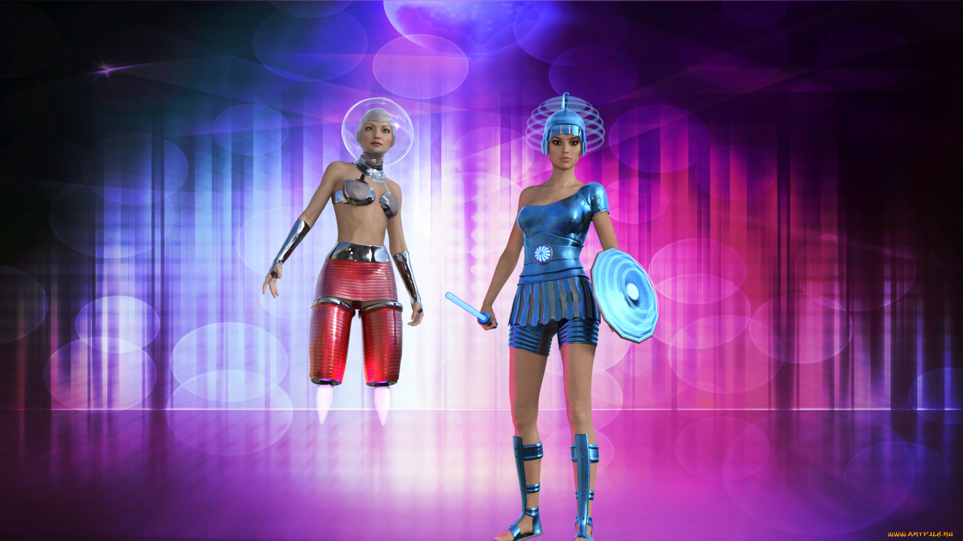 3д, графика, фантазия, , fantasy, девушки, взгляд, фон