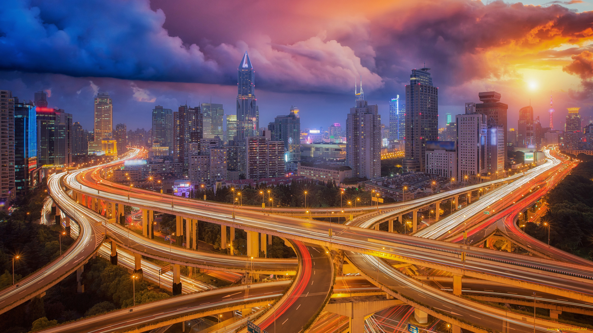 города, -, огни, ночного, города, простор