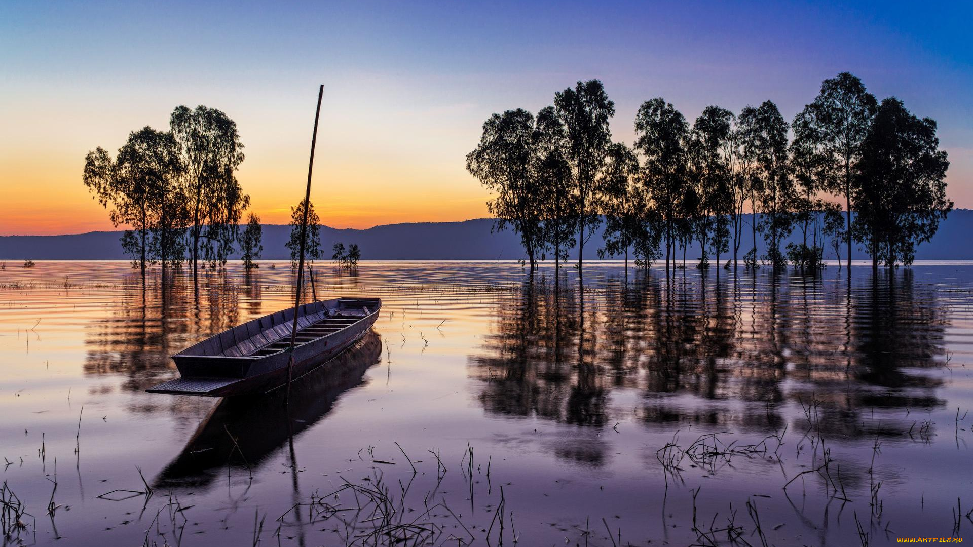корабли, лодки, , шлюпки, озеро, деревья, закат, лодка, пейзаж