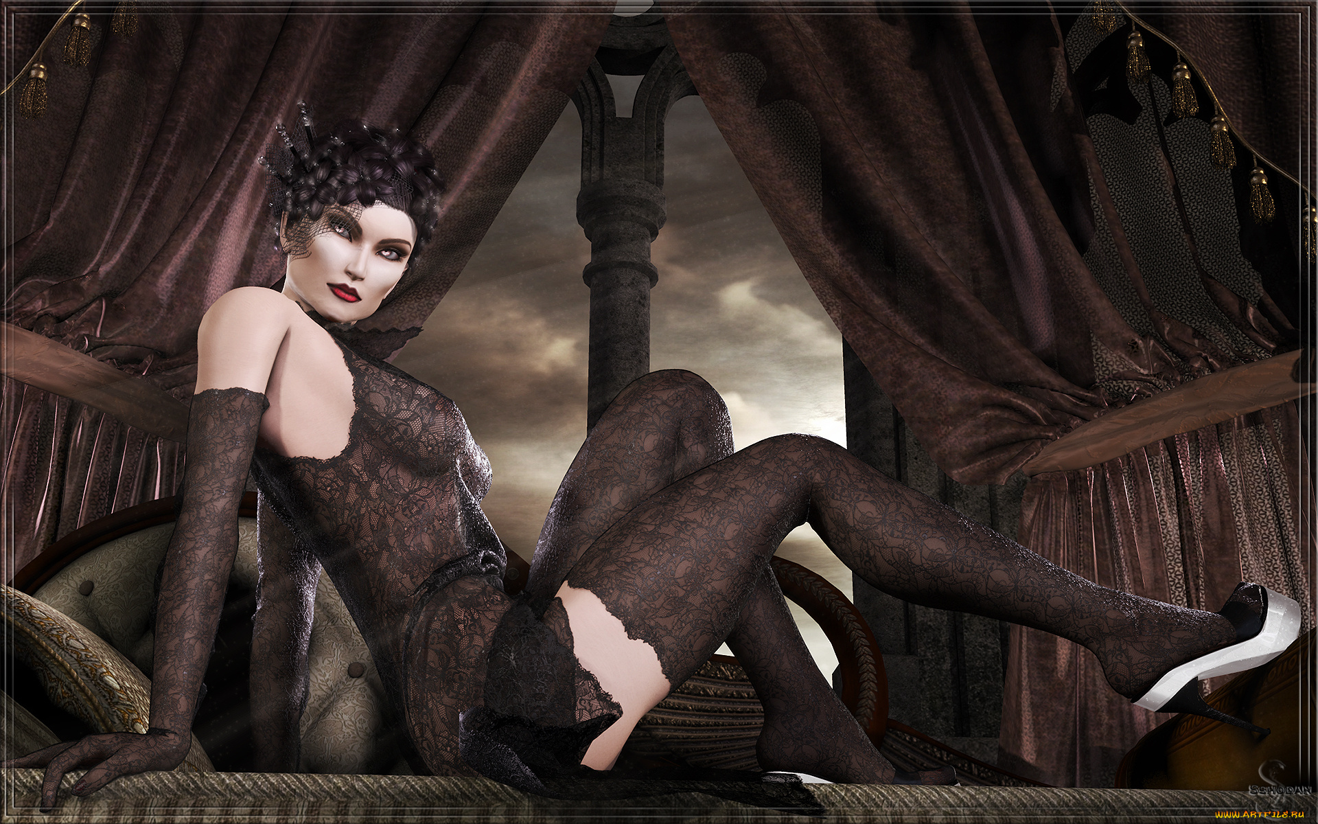 3д, графика, люди, , people, девушка, взгляд, фон