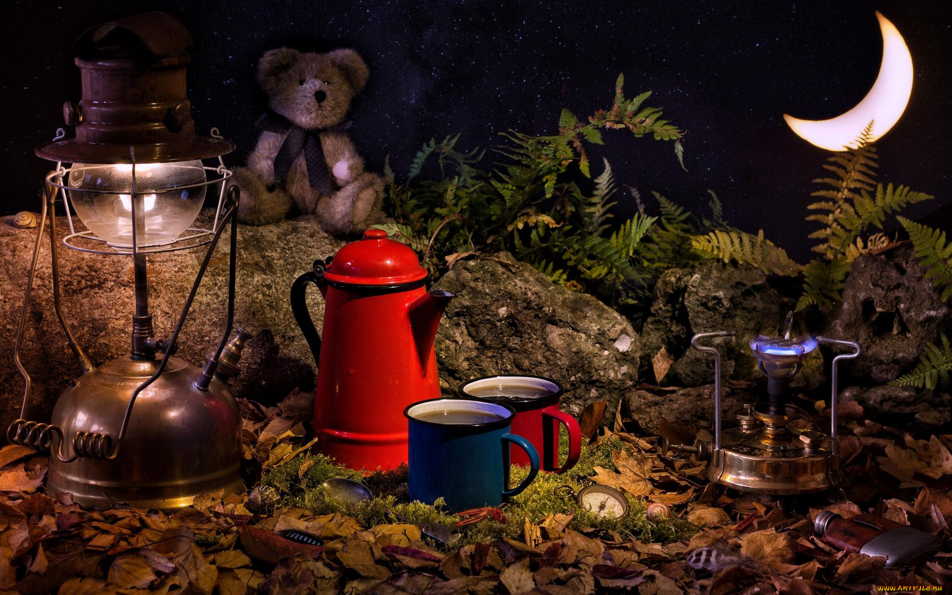 еда, натюрморт, чайник, лампа, месяц