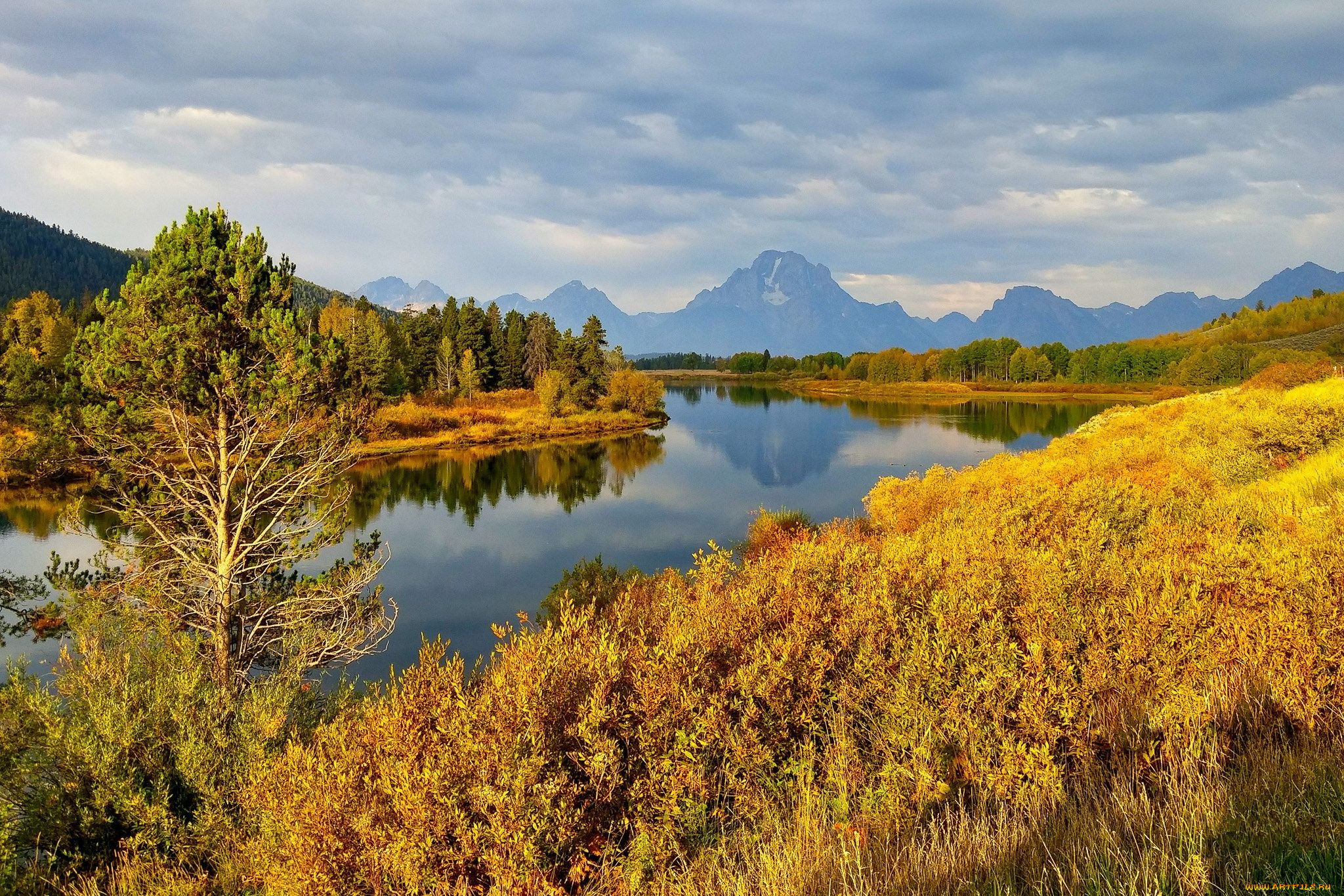 природа, реки, озера, grand, teton, national, park, wyoming, горы, река, деревья