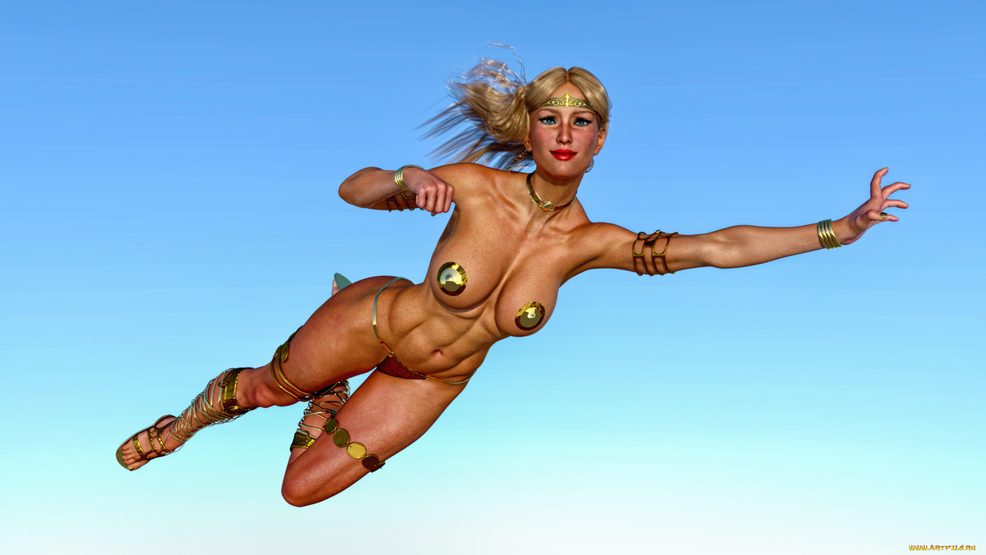 3д, графика, фантазия, , fantasy, полет, фон, девушка, взгляд