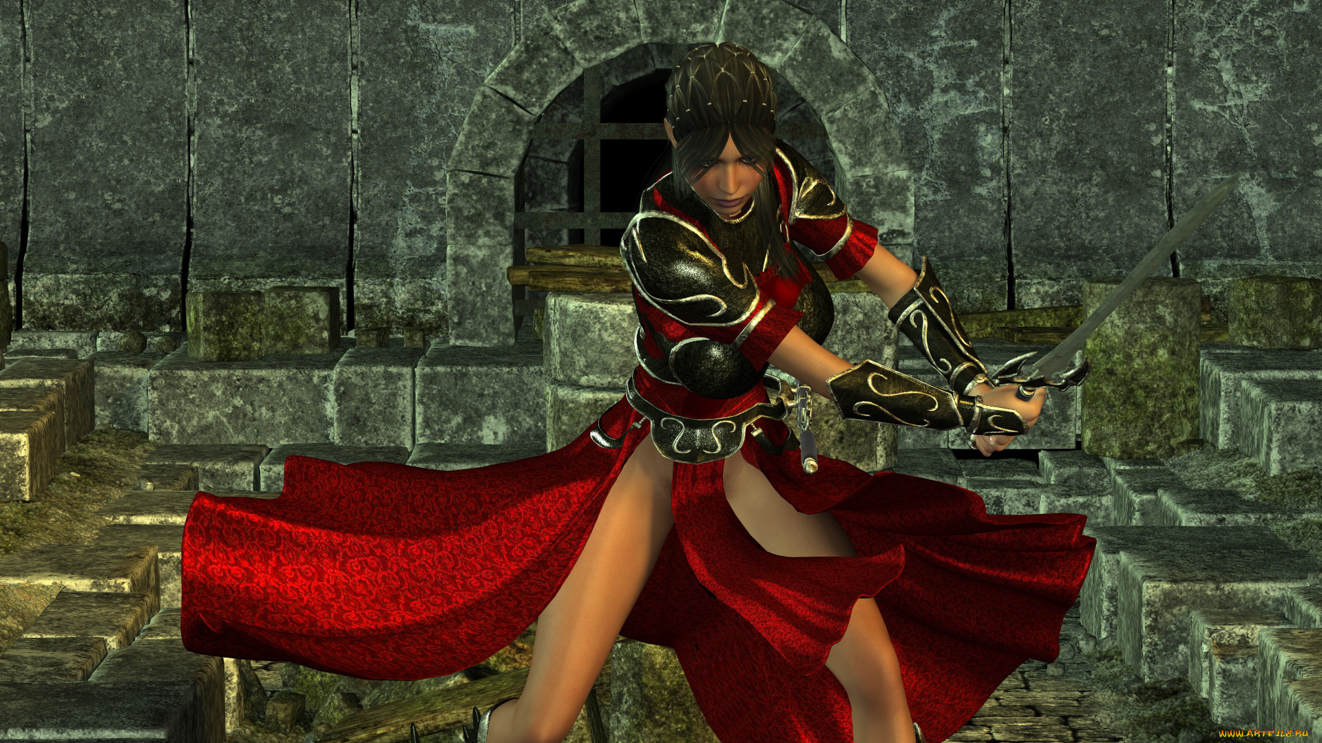 3д, графика, амазонки, , amazon, меч, платье, фон, девушка