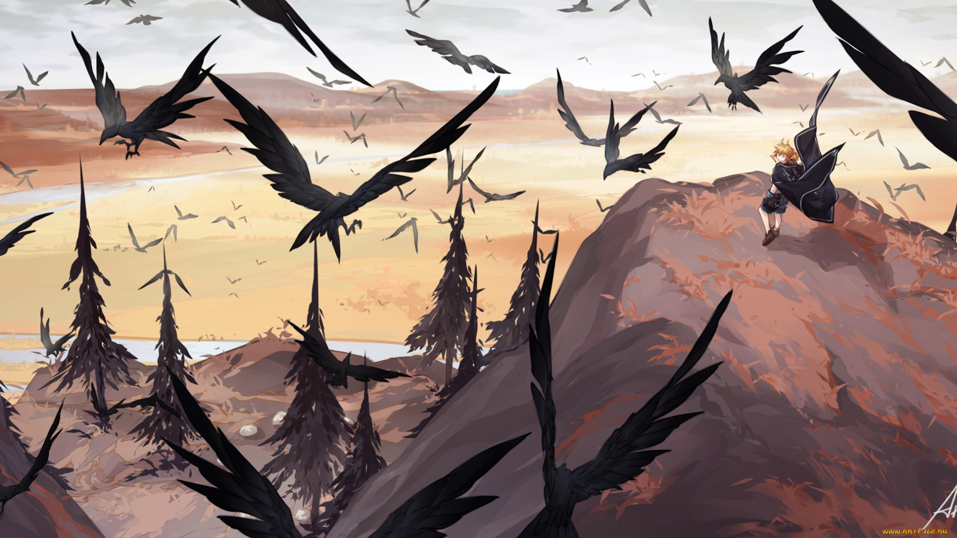 видео, игры, the, legend, of, zelda, линк, горы, птицы