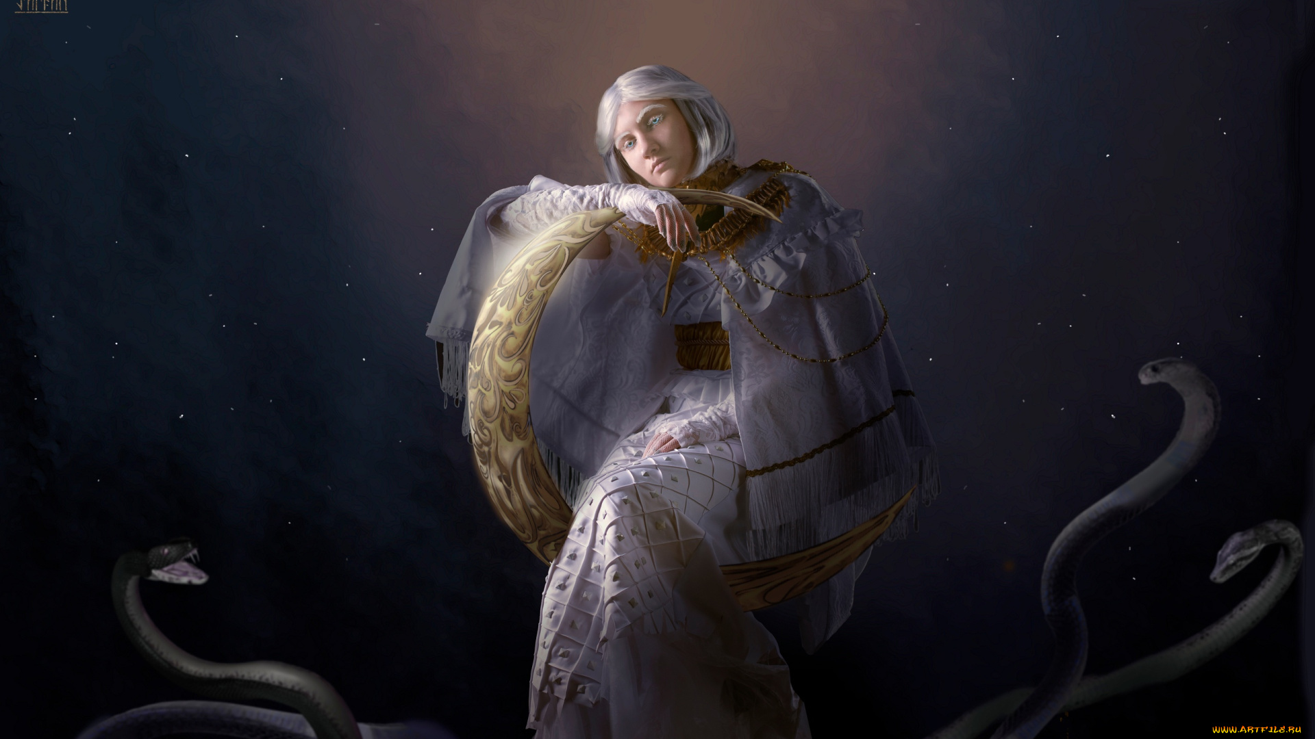 фэнтези, фотоарт, фигура, наряд, месяц, змеи