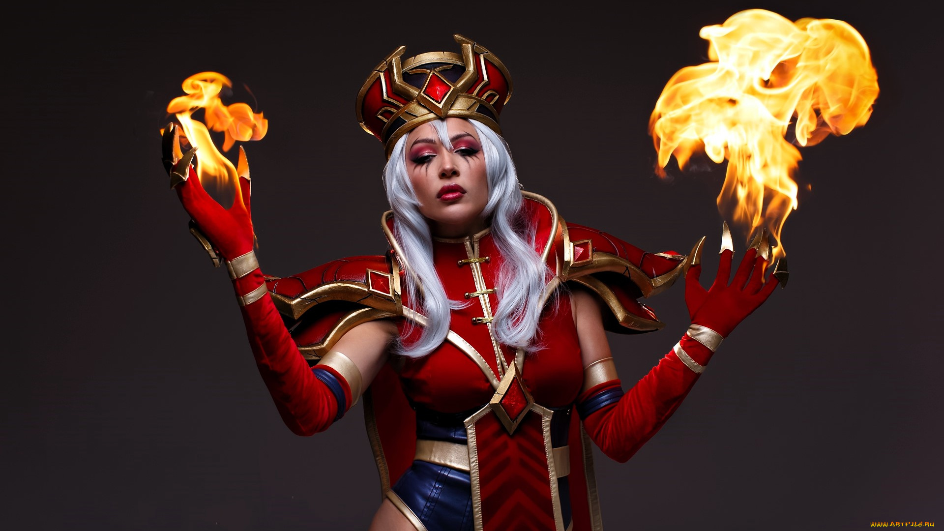 девушки, ольга, кожевникова, , lady, bell, образ, косплей, наряд, костюм, посох, корона, огонь, магия