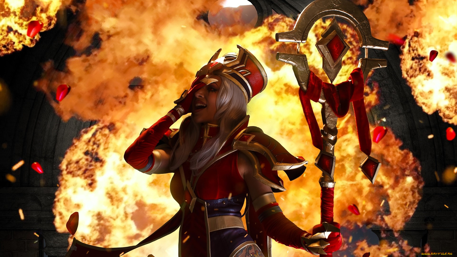 девушки, ольга, кожевникова, , lady, bell, образ, косплей, наряд, костюм, посох, корона, огонь, замок