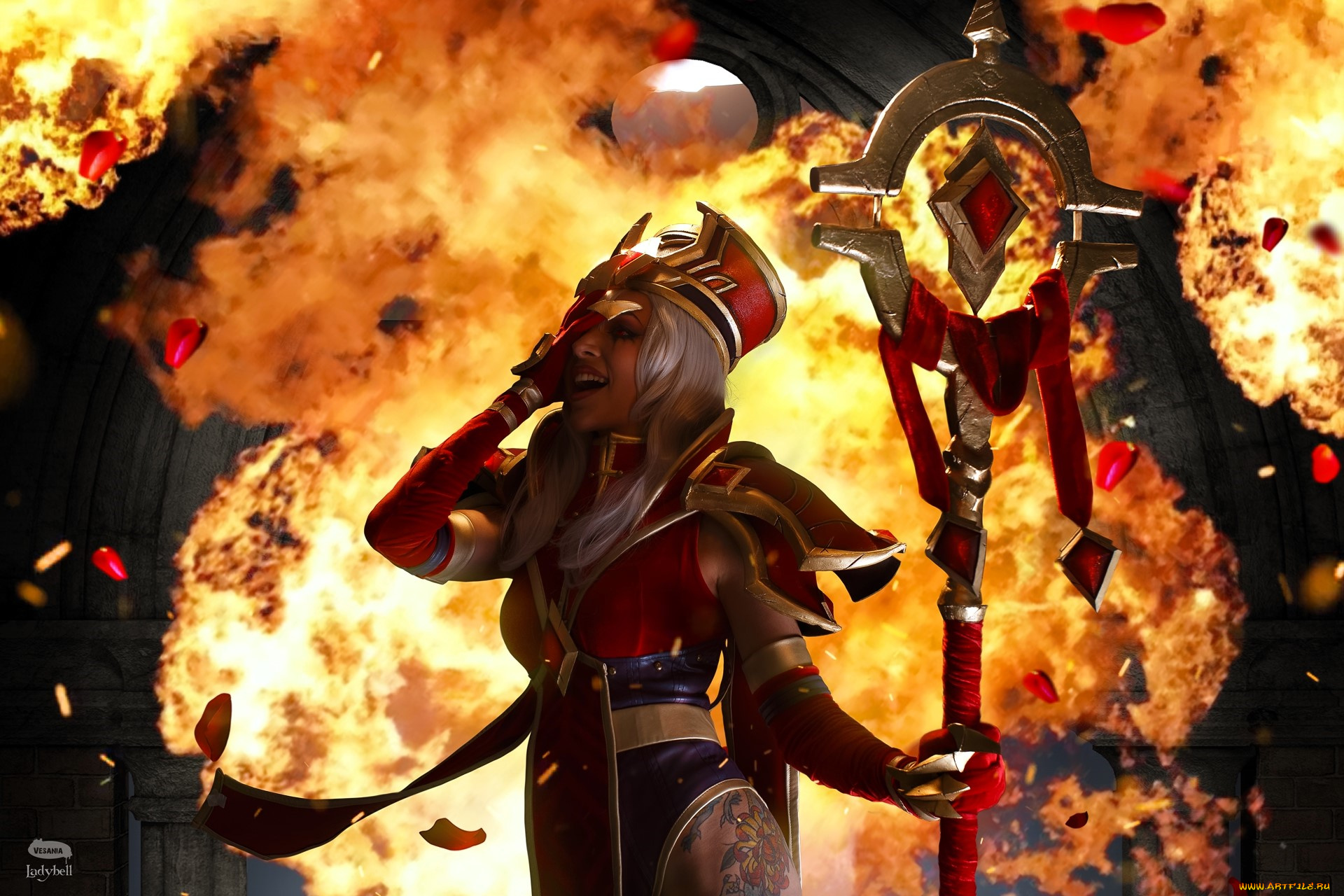 девушки, ольга, кожевникова, , lady, bell, образ, косплей, наряд, костюм, посох, корона, огонь, замок