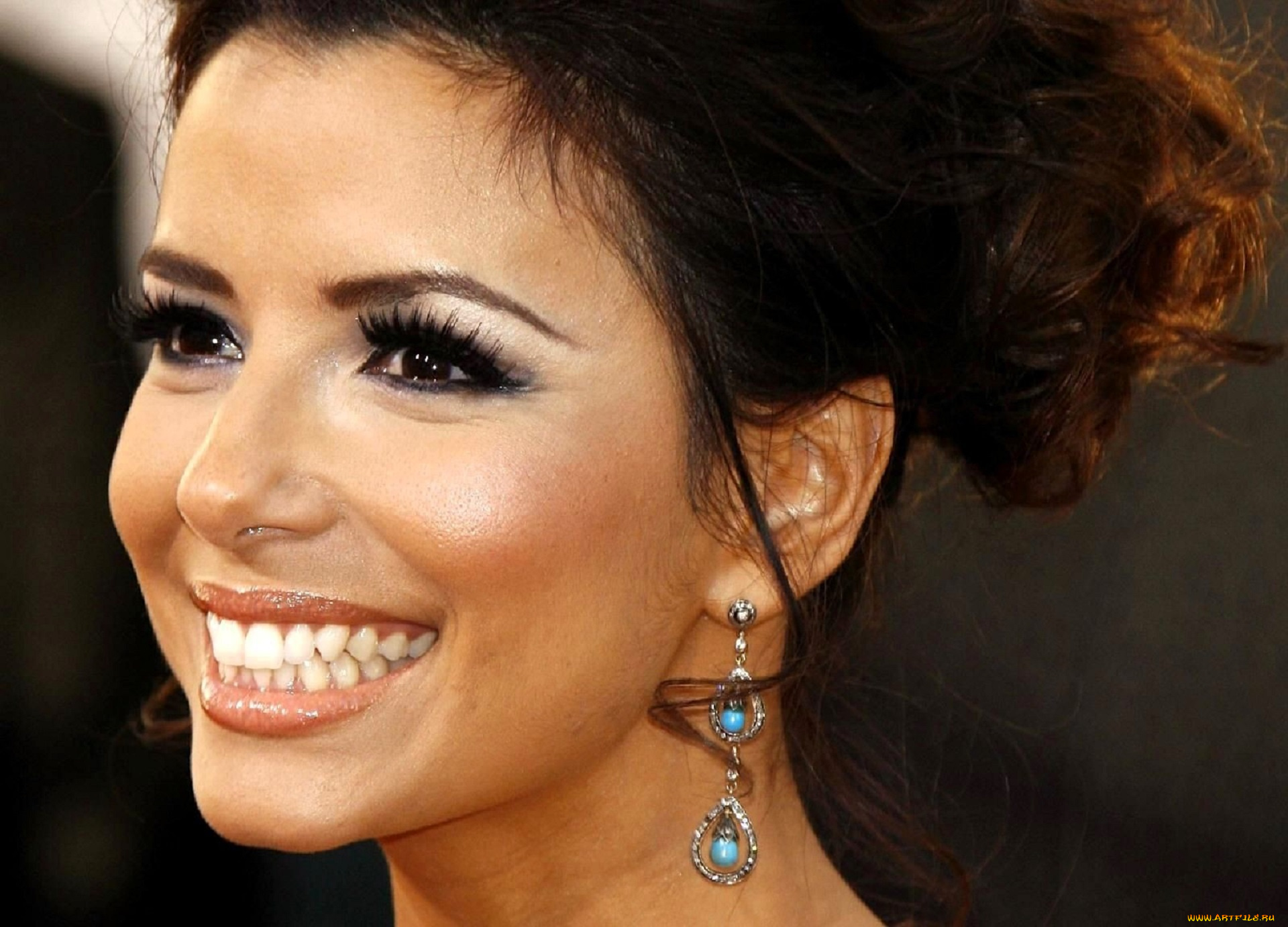 девушки, eva, longoria, актриса, шатенка, лицо, серьги, улыбка